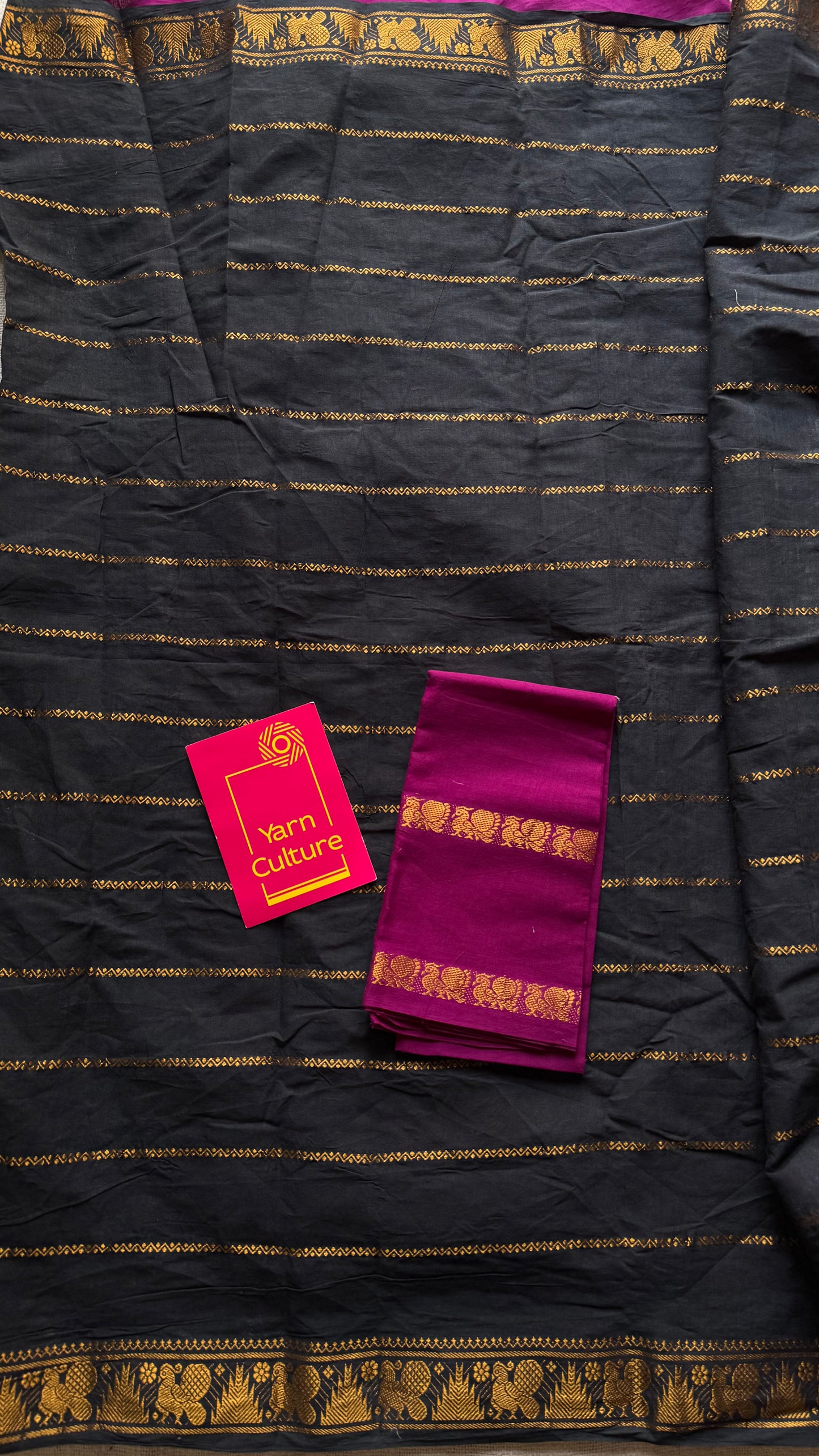 Purple pink (vadamalli) with black, sungudi cotton half-half saree - YCCOTNMSFE359