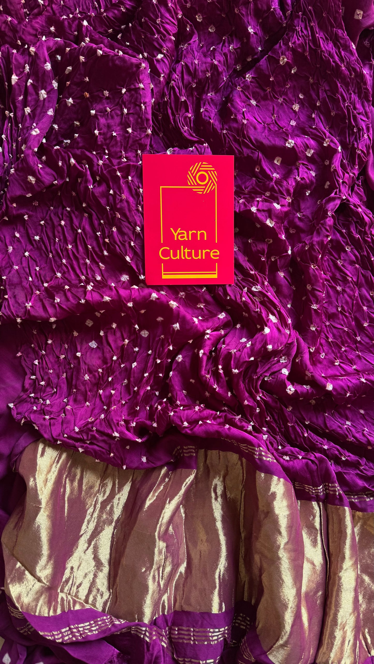 Purple pink (vadamalli) crushed bandhej pure modal silk saree with lagdi patta zari pallu - YCTOKBM329