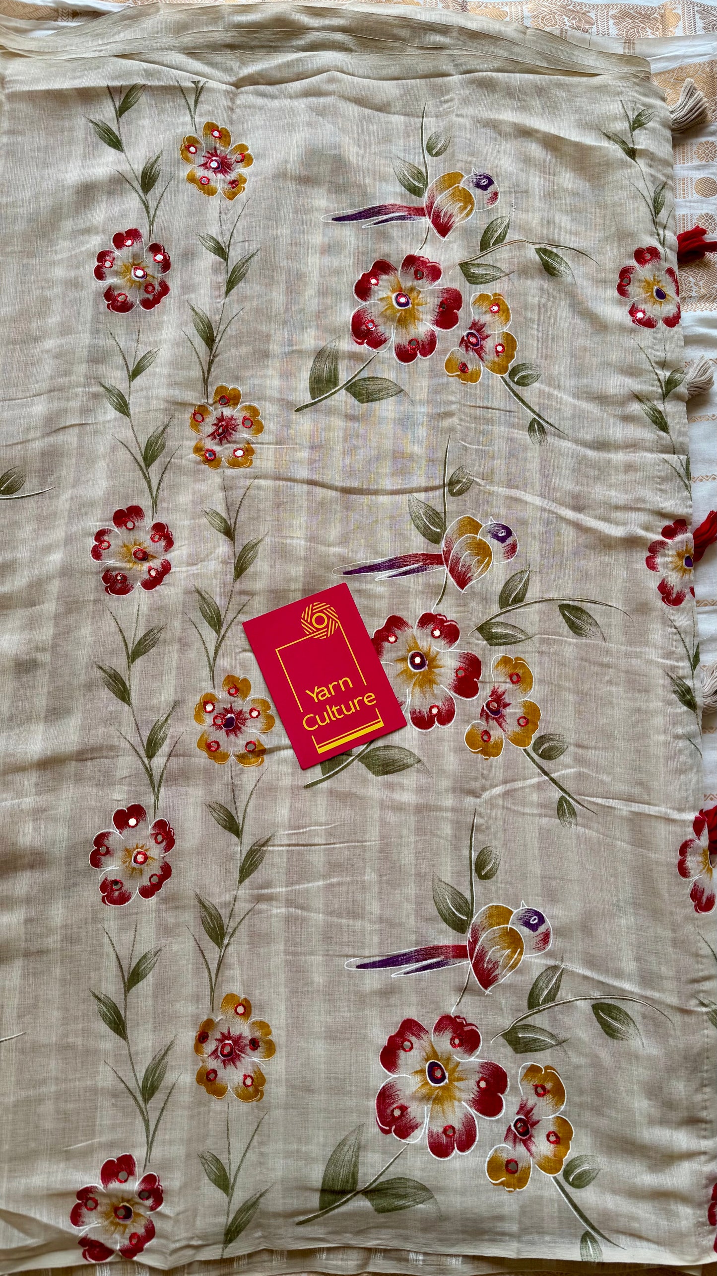 Sandal soft flowy saree, with multicoloured floral prints - YCIEON86