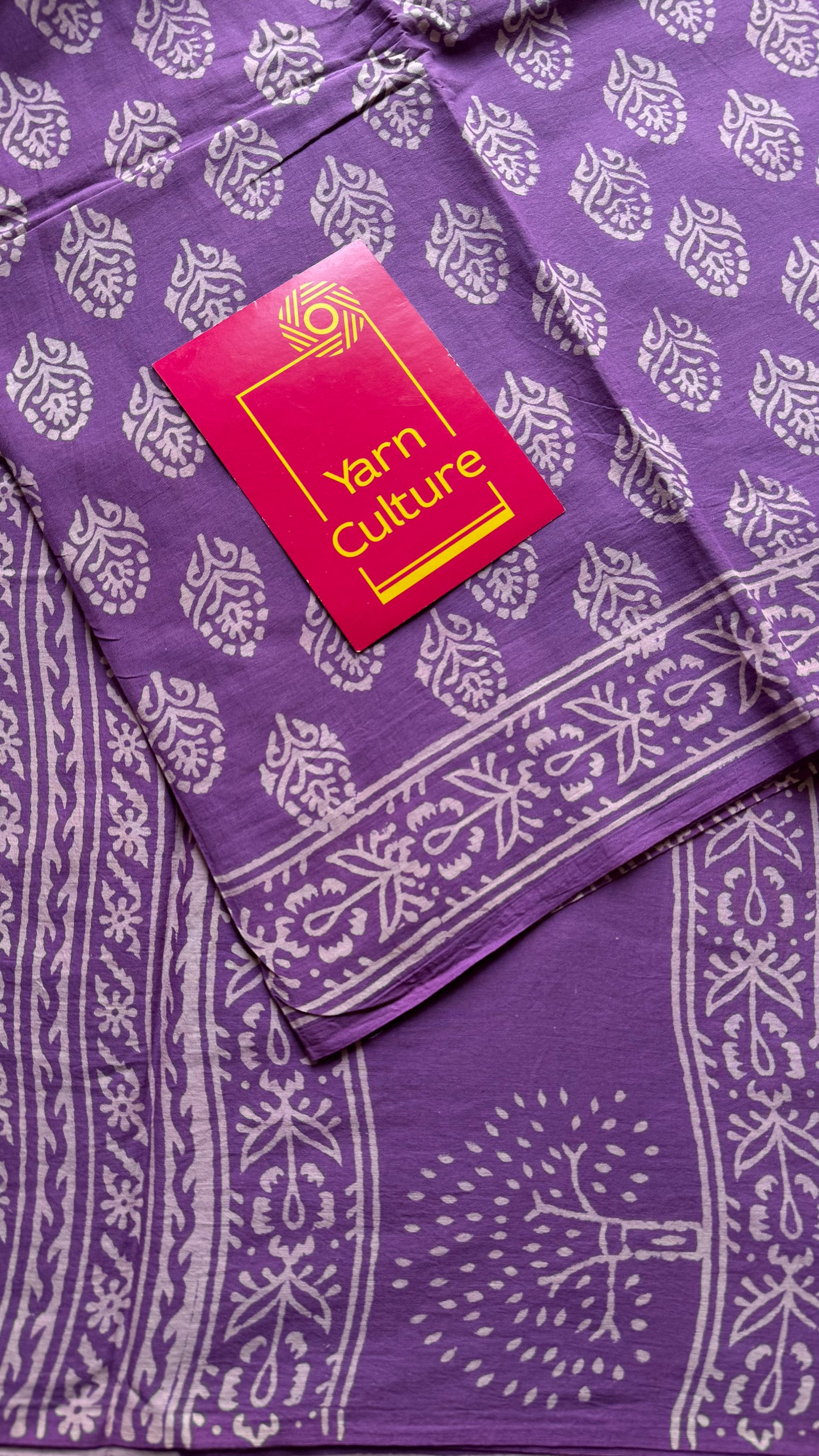 Purple with off white floral block printed soft cotton saree - YCTORCMA17