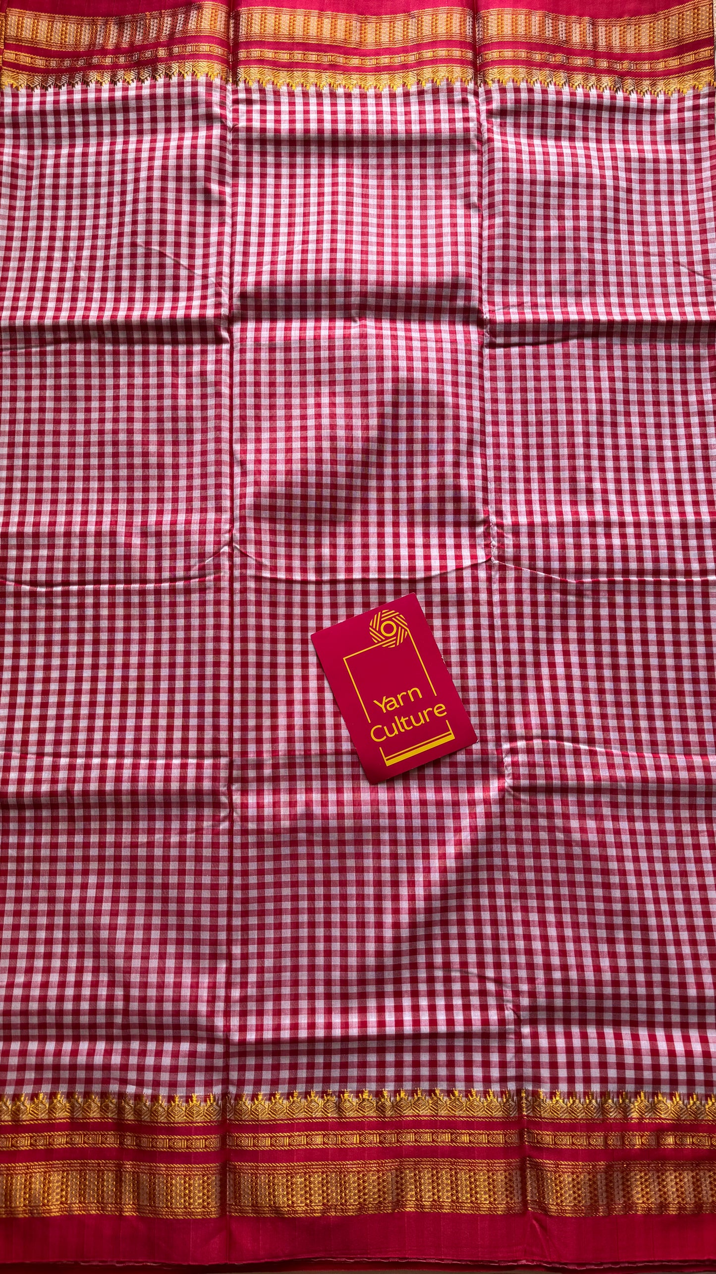 llkal red and white checks with chikki paras border, soft cotton with art silk blend - YCLOKICAP229