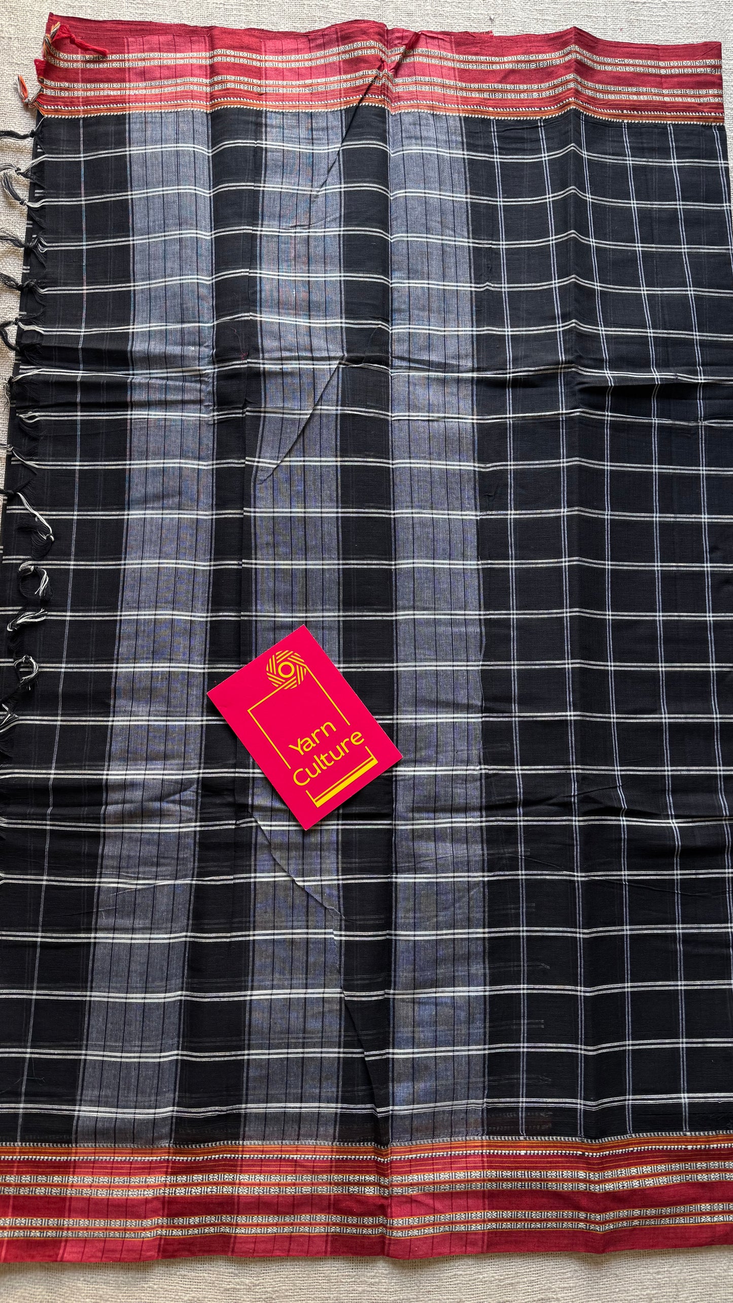 Black and white checks with red border, ilkal, soft cotton - YCLOKC223