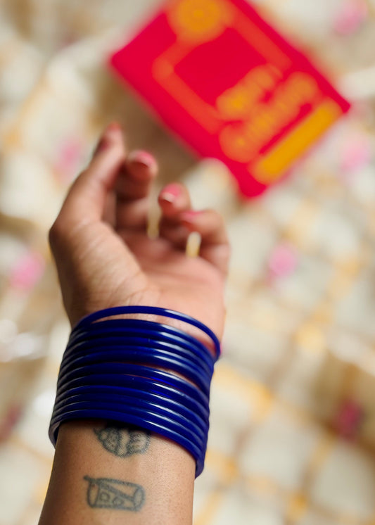 Royal blue glass bangles, set of 12 - YCBANGL144