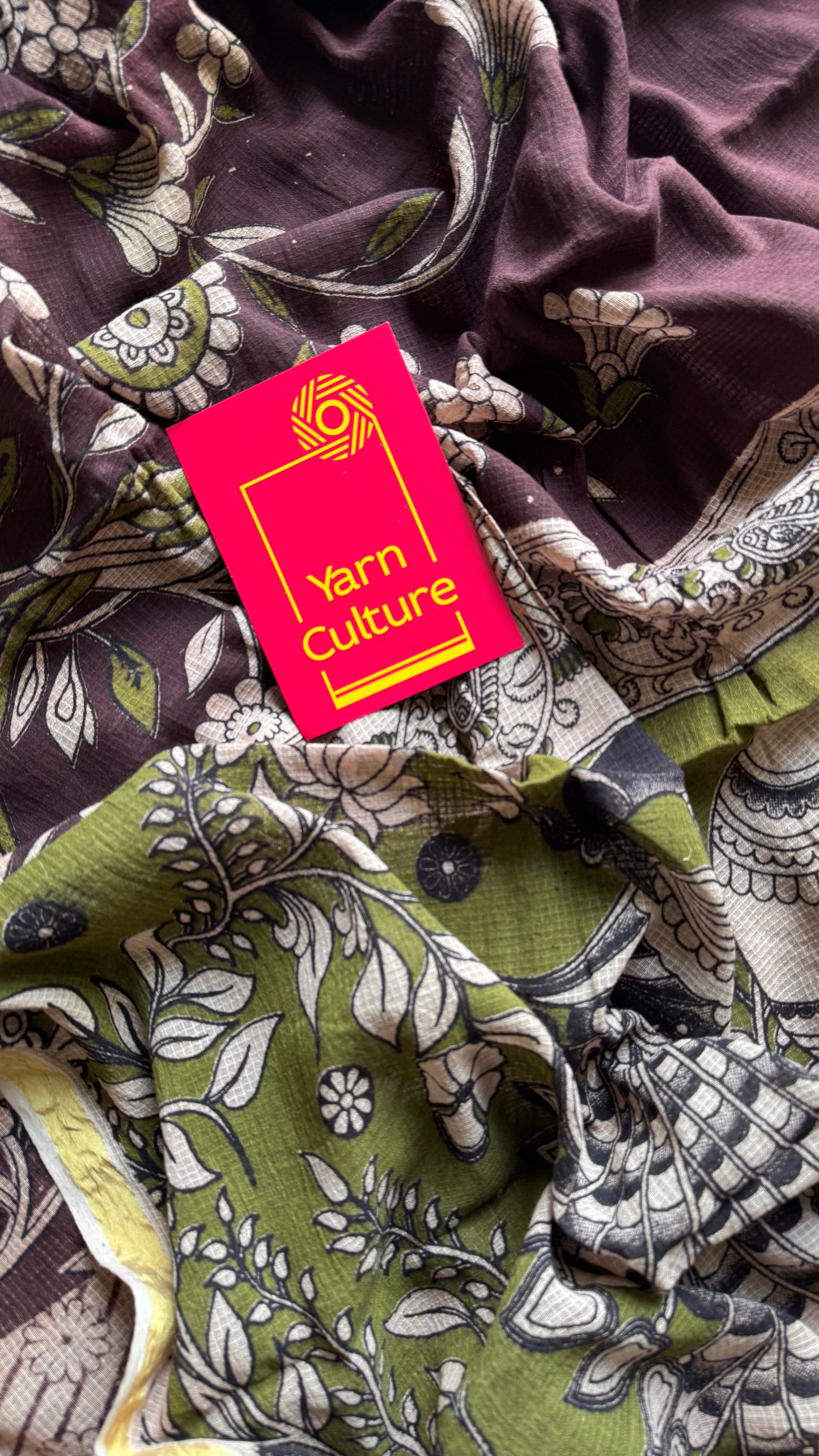Purple brown floral kalamkari saree in kota - YCWOTDMA355