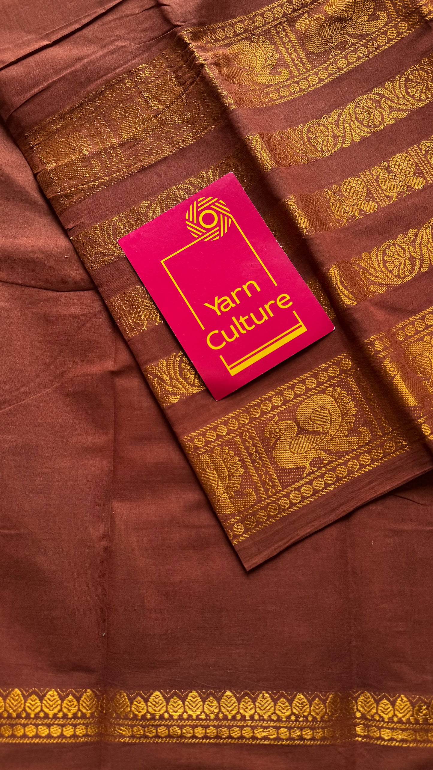 Brown long border sungudi, kattuchayam dyed madurai cotton - YCCOTNMSAP135