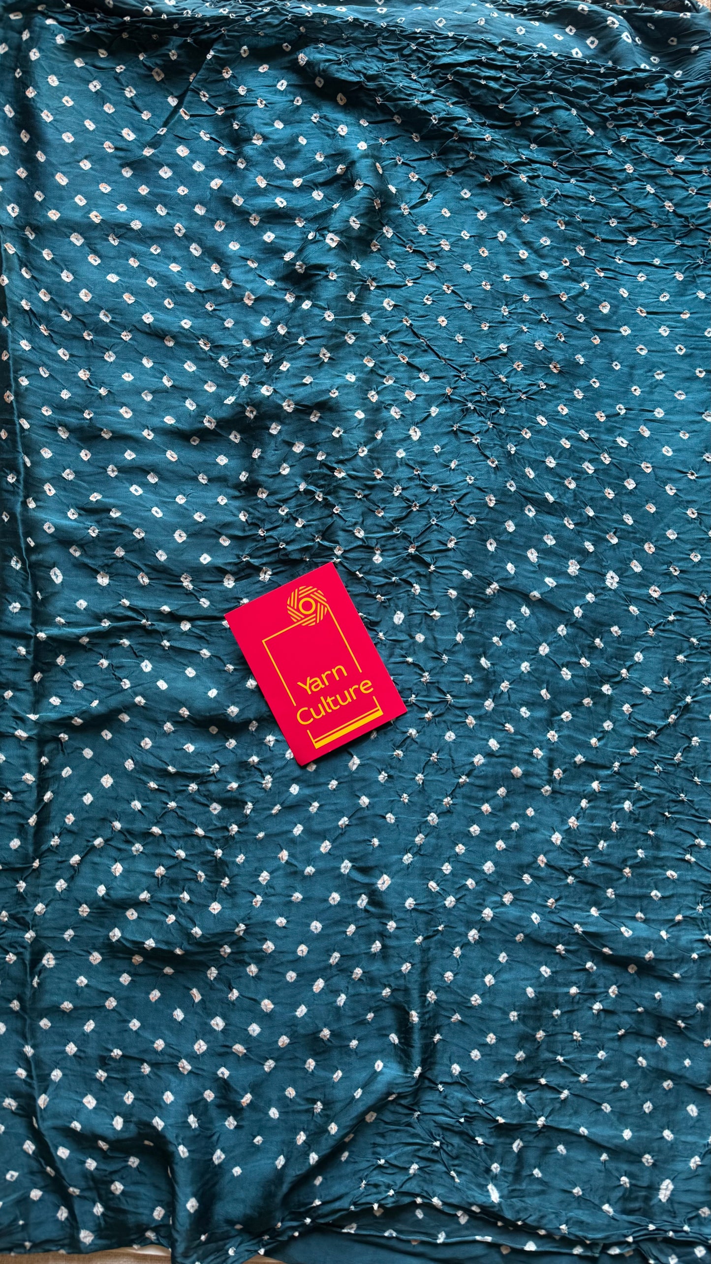 Teal/peacock blue, crushed bandhej pure modal silk saree with lagdi patta zari pallu - YCTOKBM330