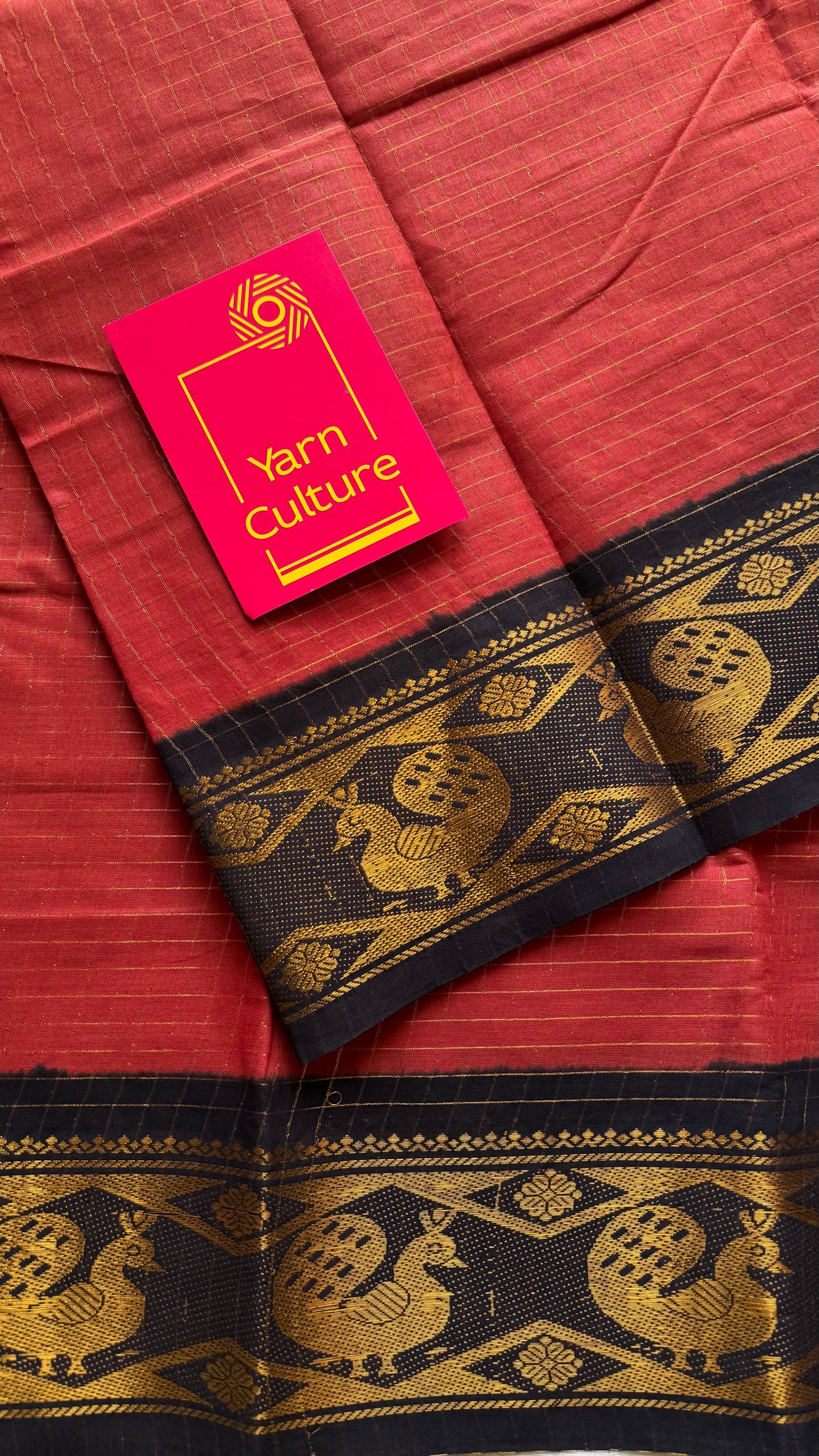 Red with black contrast zari checkered sungudi, kattuchayam dyed madurai cotton - YCCOTNJUCC16