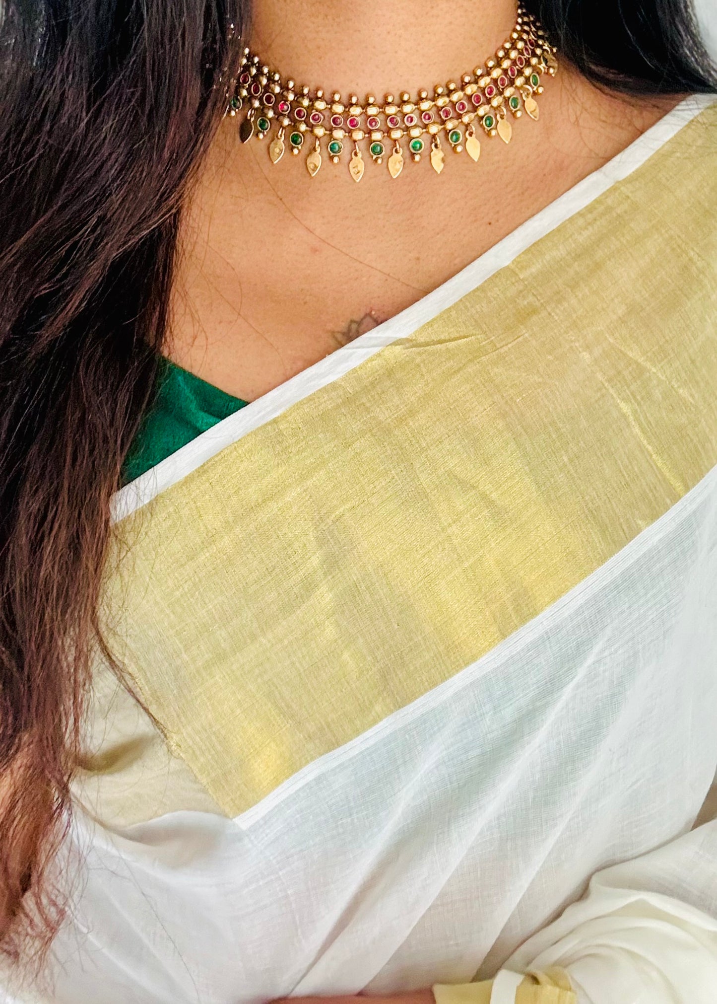 Elakkathali with ruby and green stones, with earrings - YCGPNP788