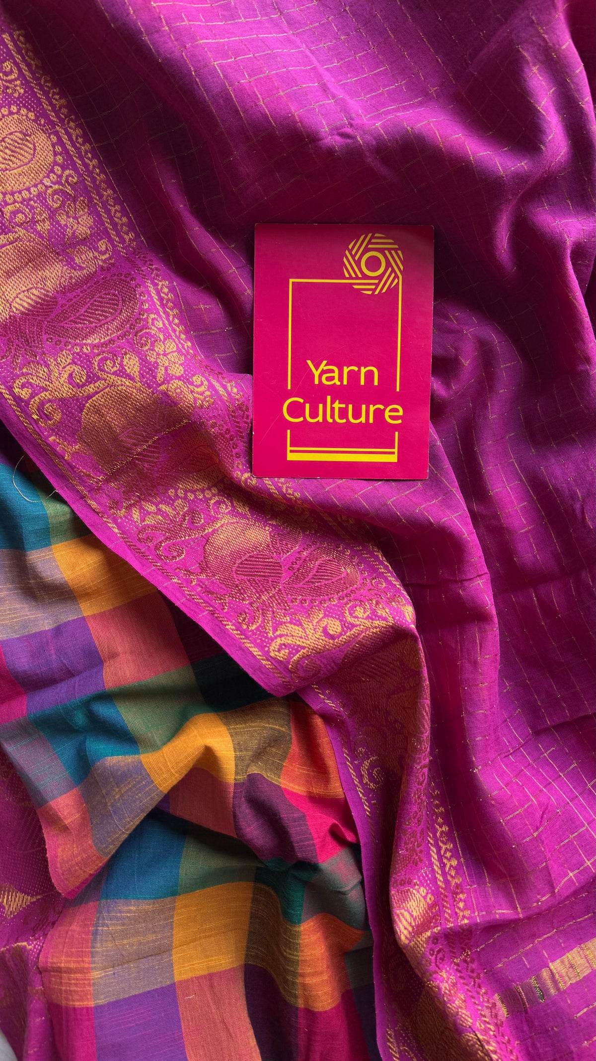 Light magenta with multicoloured madras checks, cotton half and half saree - YCCOTNIDOC159