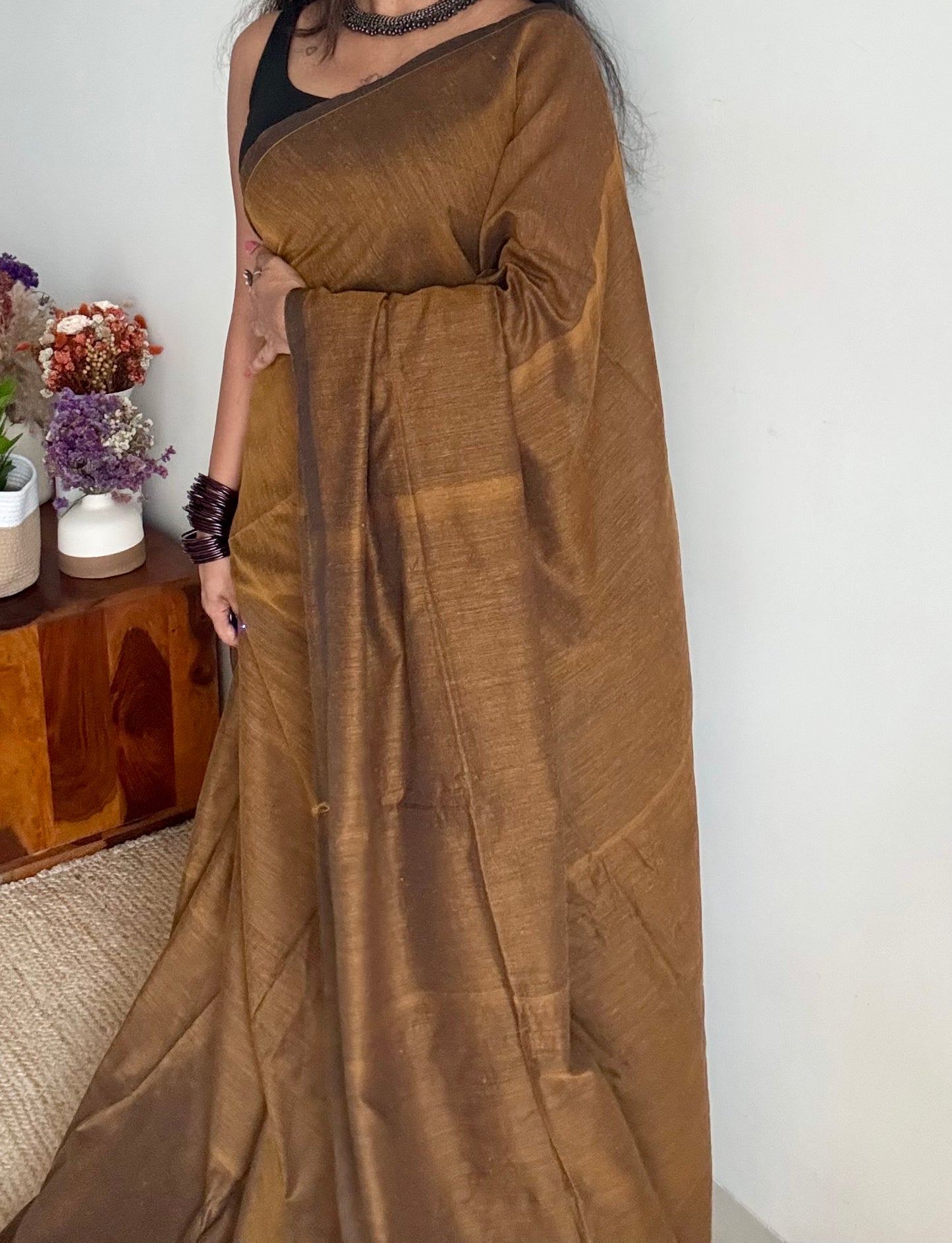 Mustard brown soft cotton saree  - YCBCKCAP24