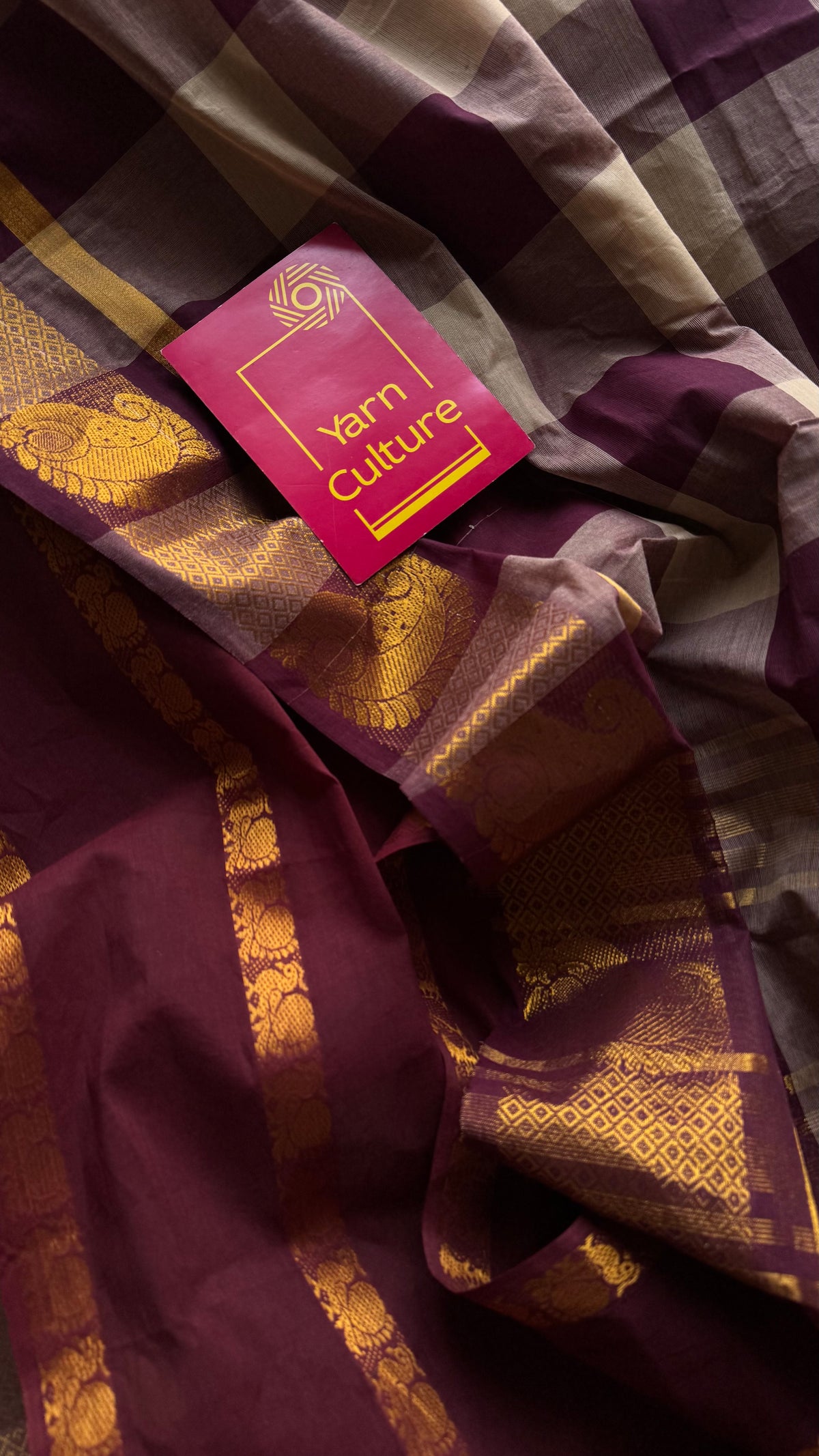 Multicoloured checks with maroon, cotton half and half saree - YCCOTNIDOC127