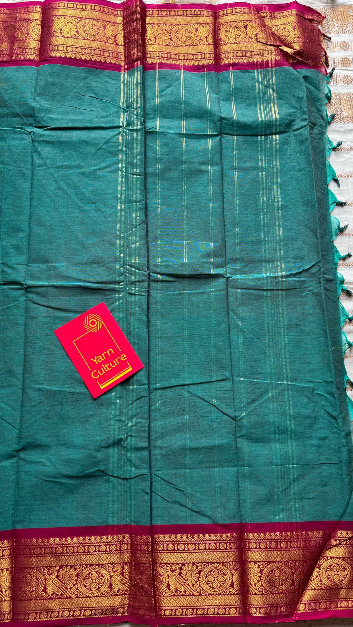 Jade green with ruby pink zari border chettinad cotton saree - YCCOTNCKSE14