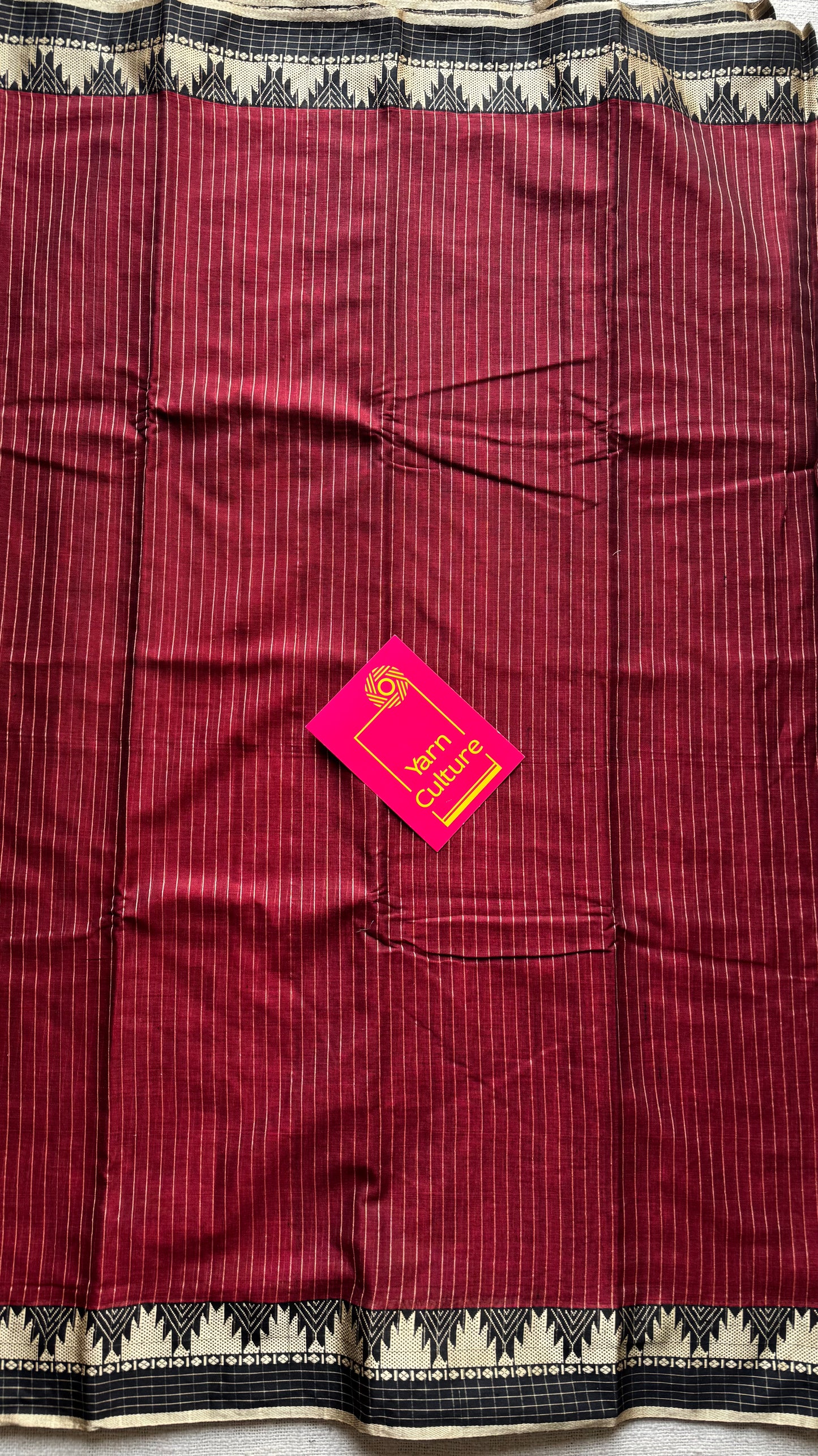 Maroon striped premium narayanpet soft cotton, with temple motif and checkered border - YCWOTDNPNO86