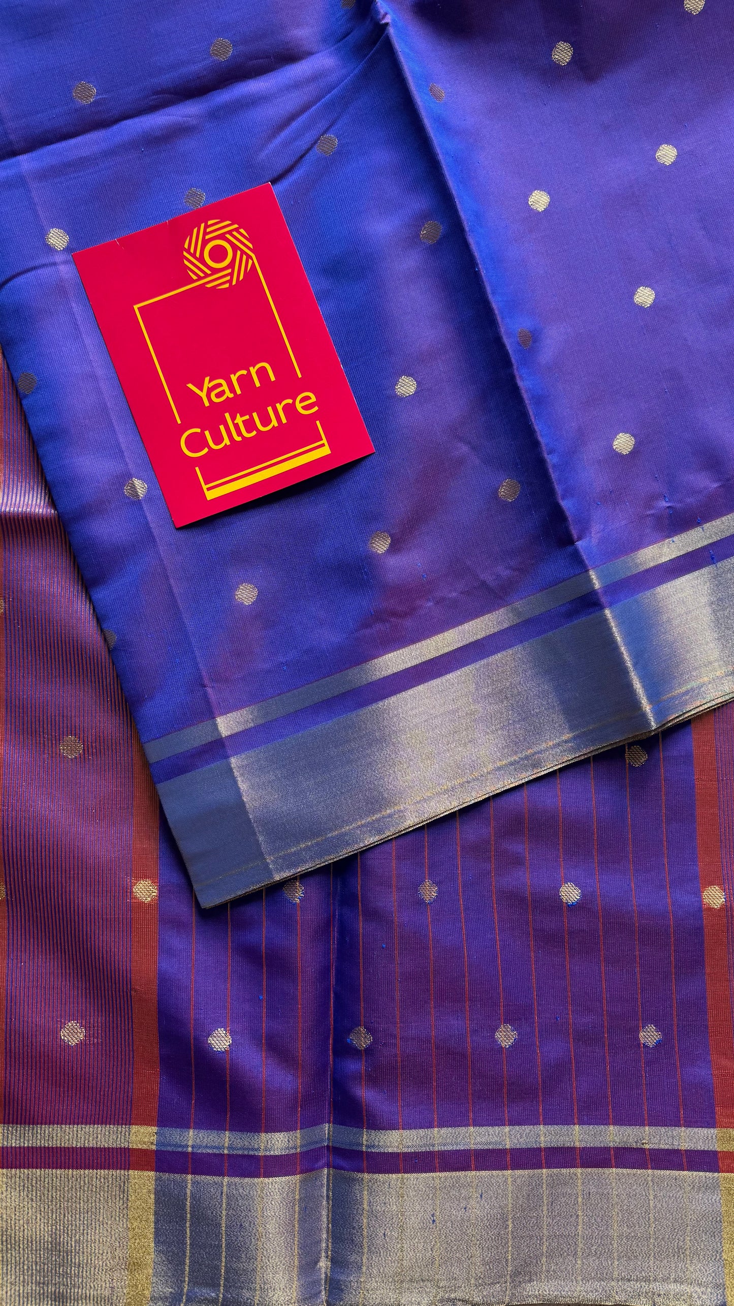 Purple with antique gold silver dual tone border & buttas, semi katan silk - YCBLSSJA19