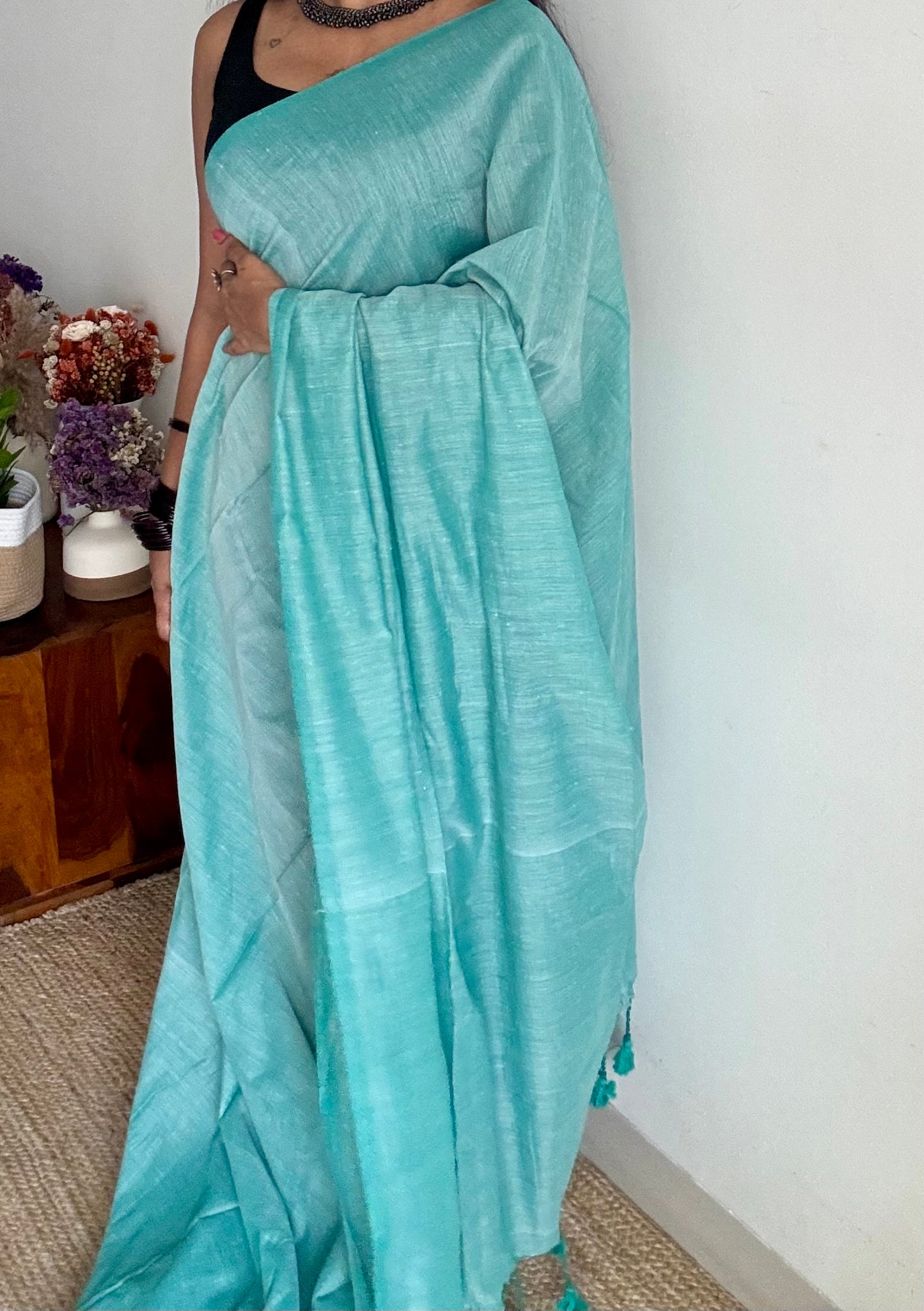 Sky blue soft cotton saree  - YCBCKCAP19