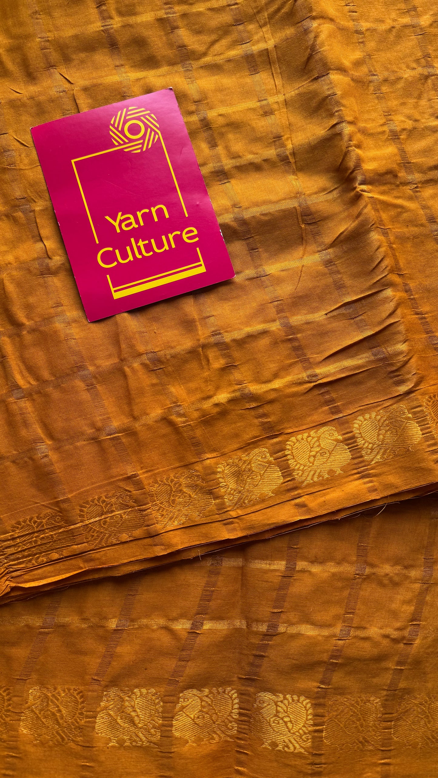 Turmeric yellow pavithra kattam kattuchayam dyed madurai cotton saree - YCCOTNMSFE141