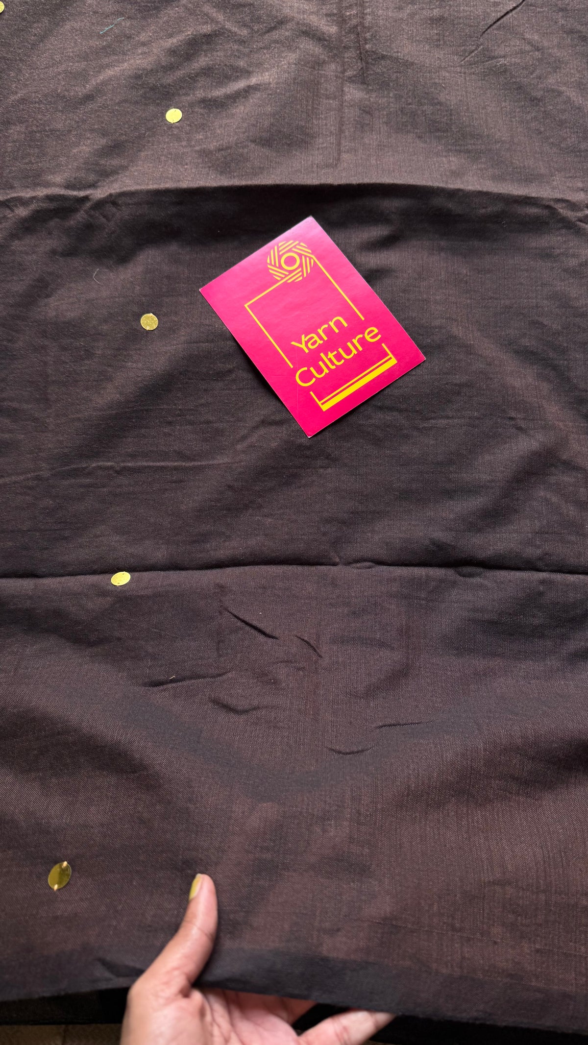 Brown with warm grey contrast pallu, gini sequins, soft cotton saree - YCBCSCOC09