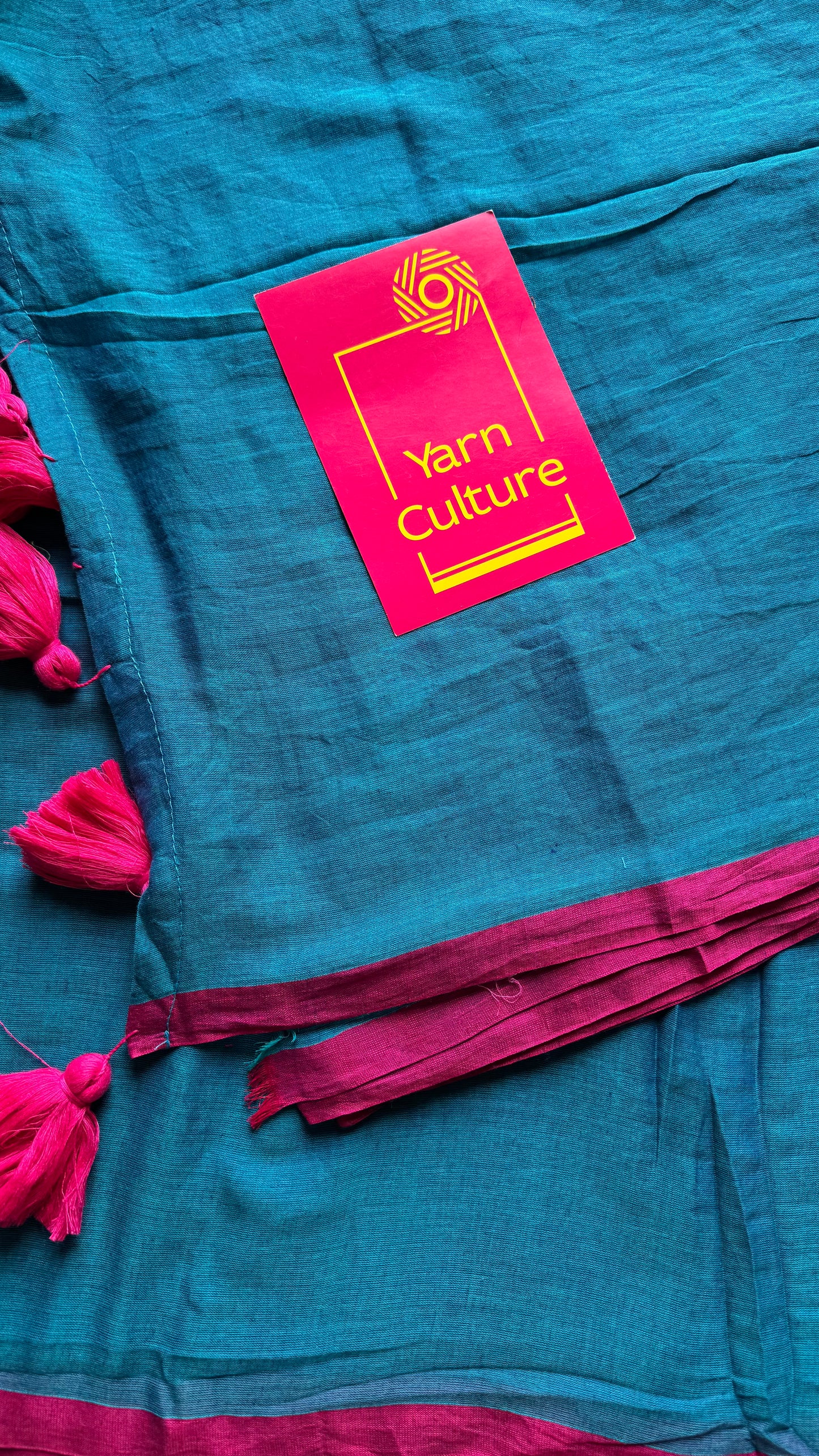 Peacock blue with dark pink border mul cotton saree - YCBCMCFE225