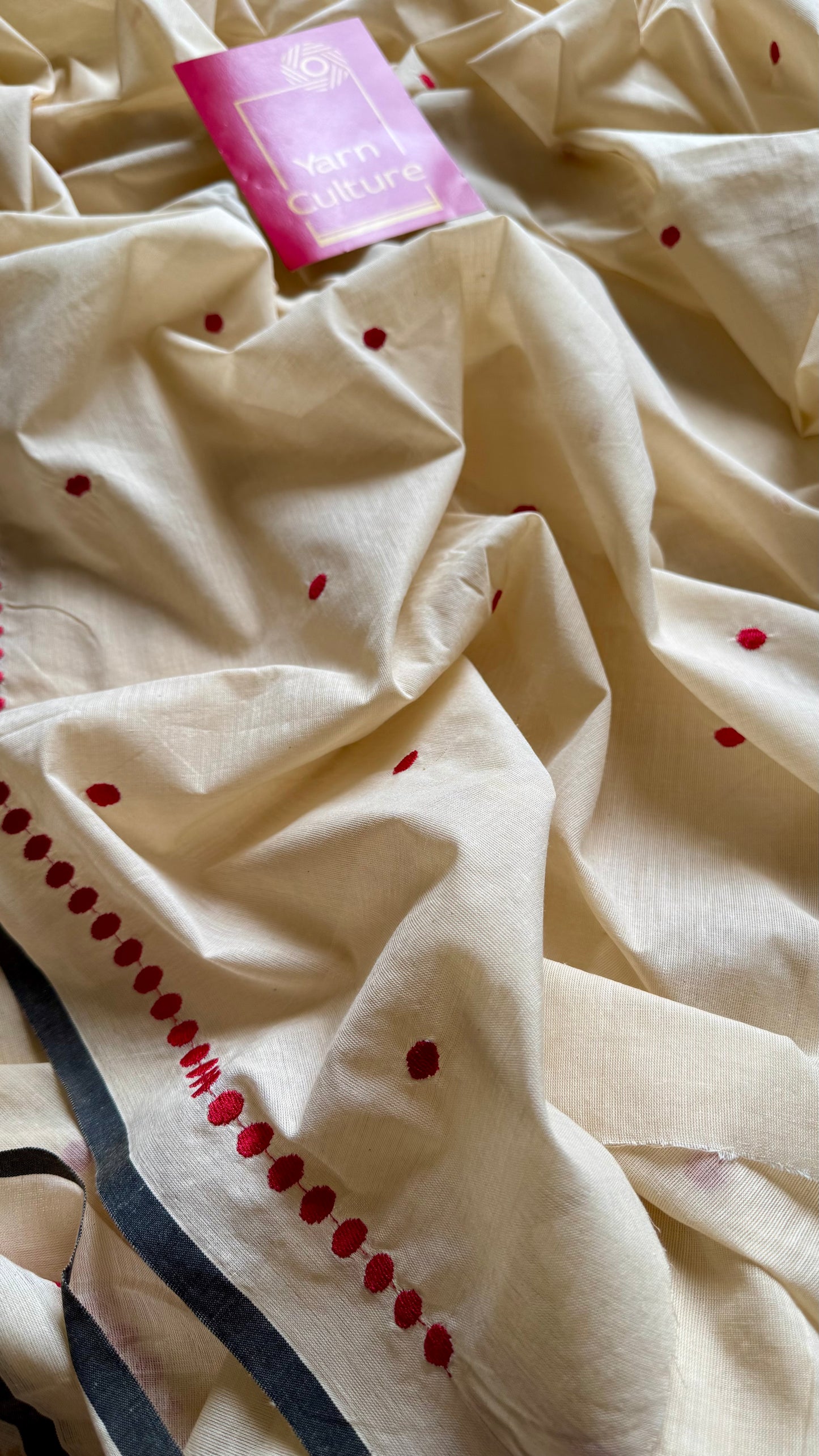 Lakshmi : Manjadi - red embroidery, sandal & black, soft kerala cotton - YCIEON164