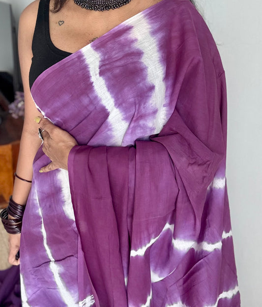 Purple with white tie and dye pattern, soft cotton saree - YCTORCMA04
