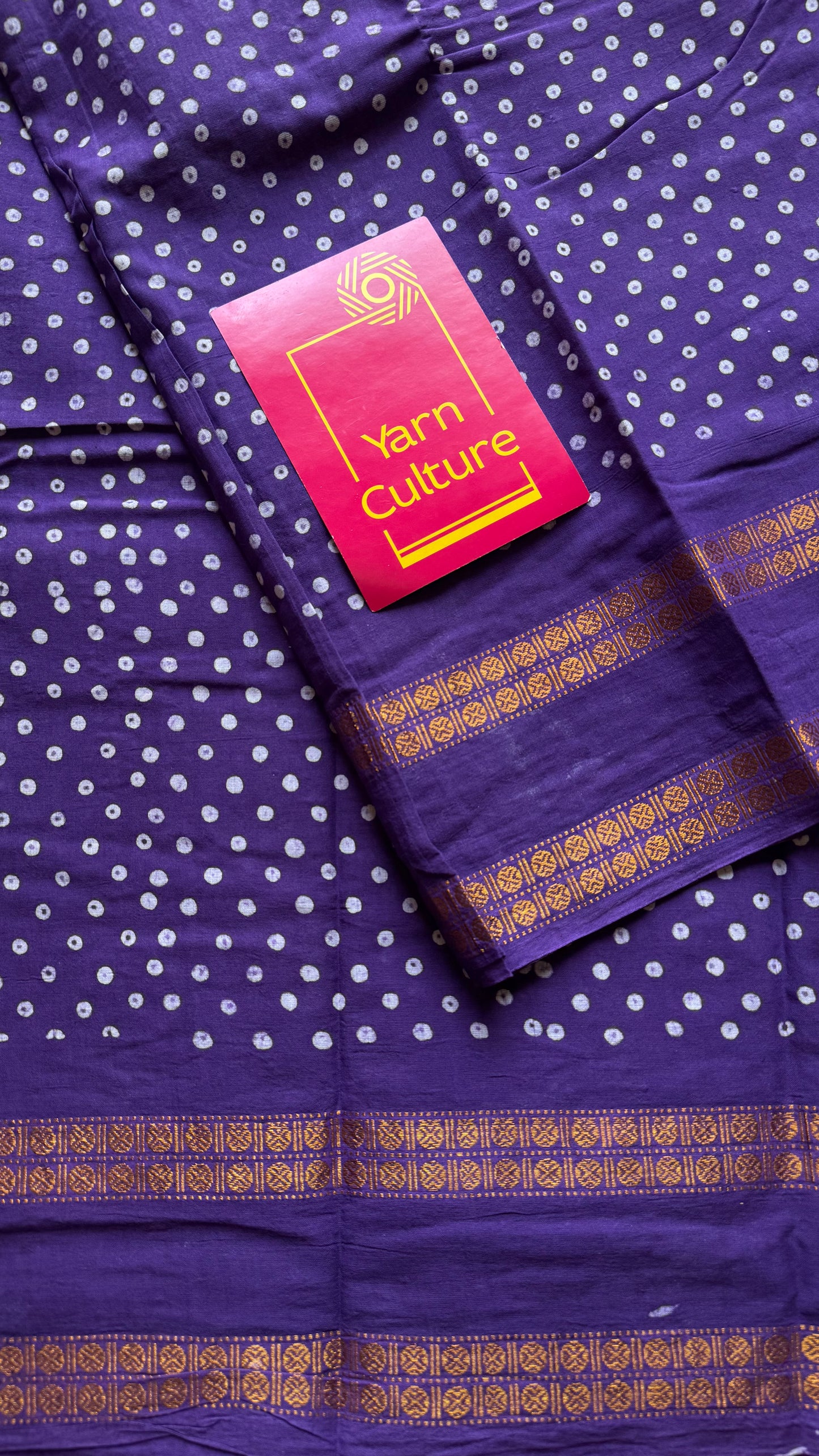 Purple, wax dot printed sungudi, kattuchayam dyed madurai cotton - YCCOTNMSAP156