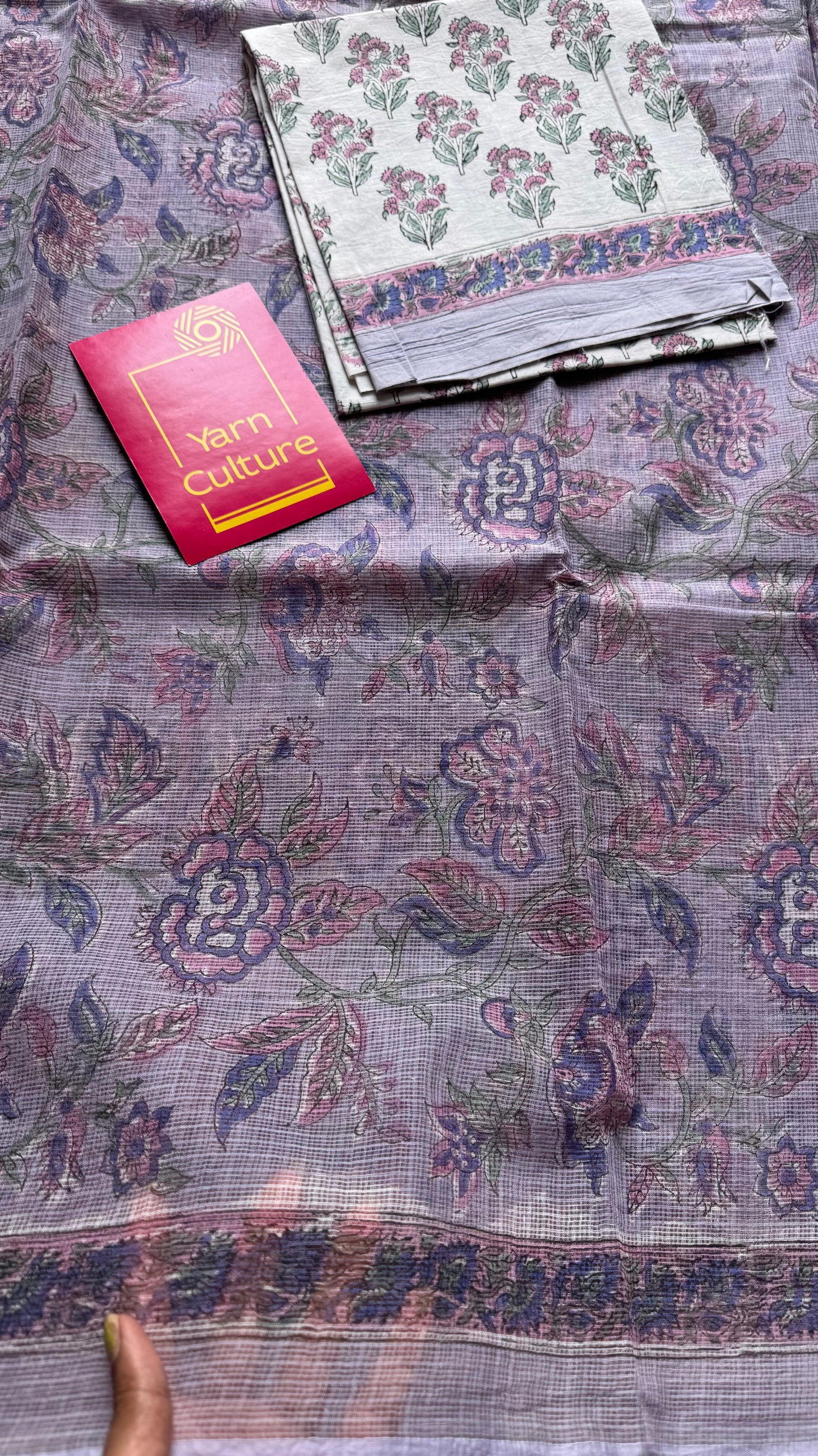 Phoolon Ki Chadar - soft lilac floral kota doria saree - YCTORKDAP04