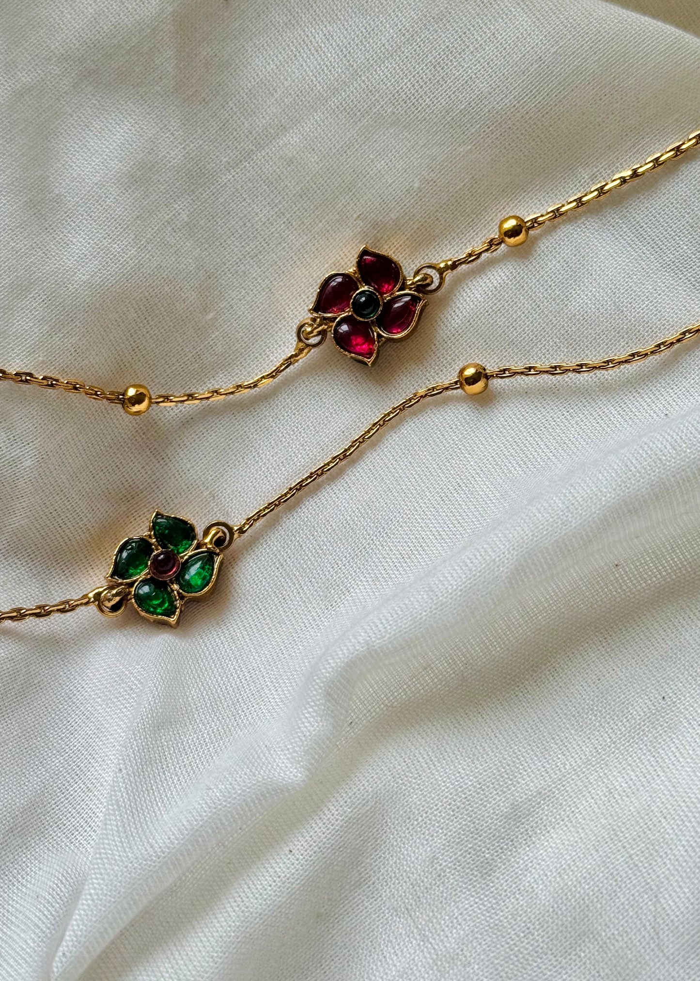Reversible antique anklet, floral motif - YCGPAK831