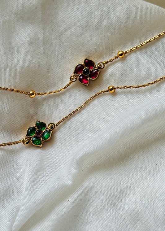 Reversible antique anklet, floral motif - YCGPAK831