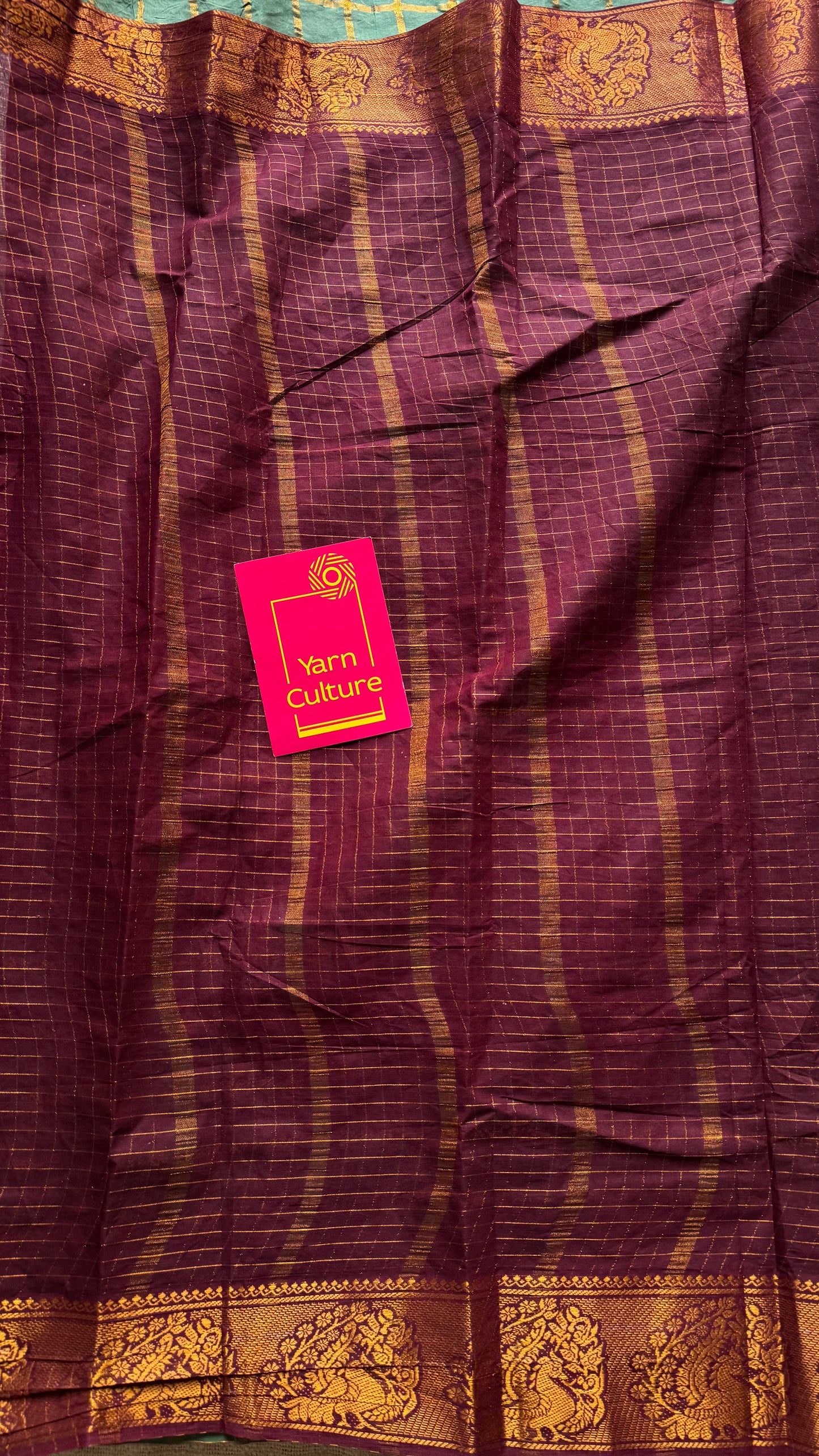 Maroon with mint green, sungudi cotton half-half saree - YCCOTNMSFE362