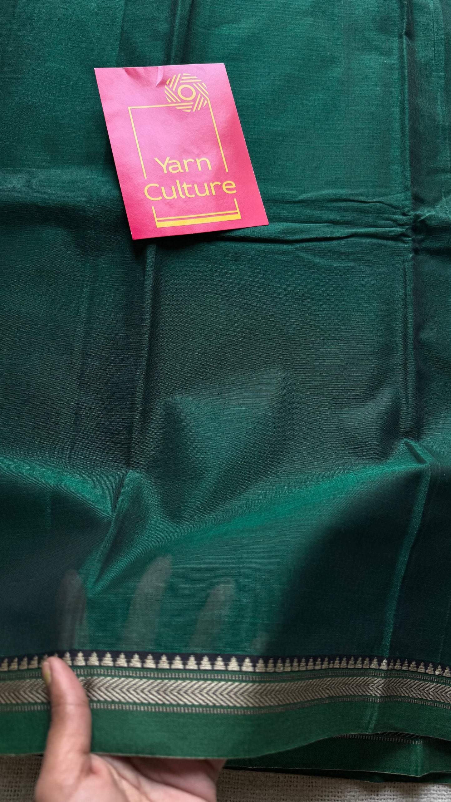 Dark green with light green border narayanpet saree, soft cotton - YCWOTDNPFE37