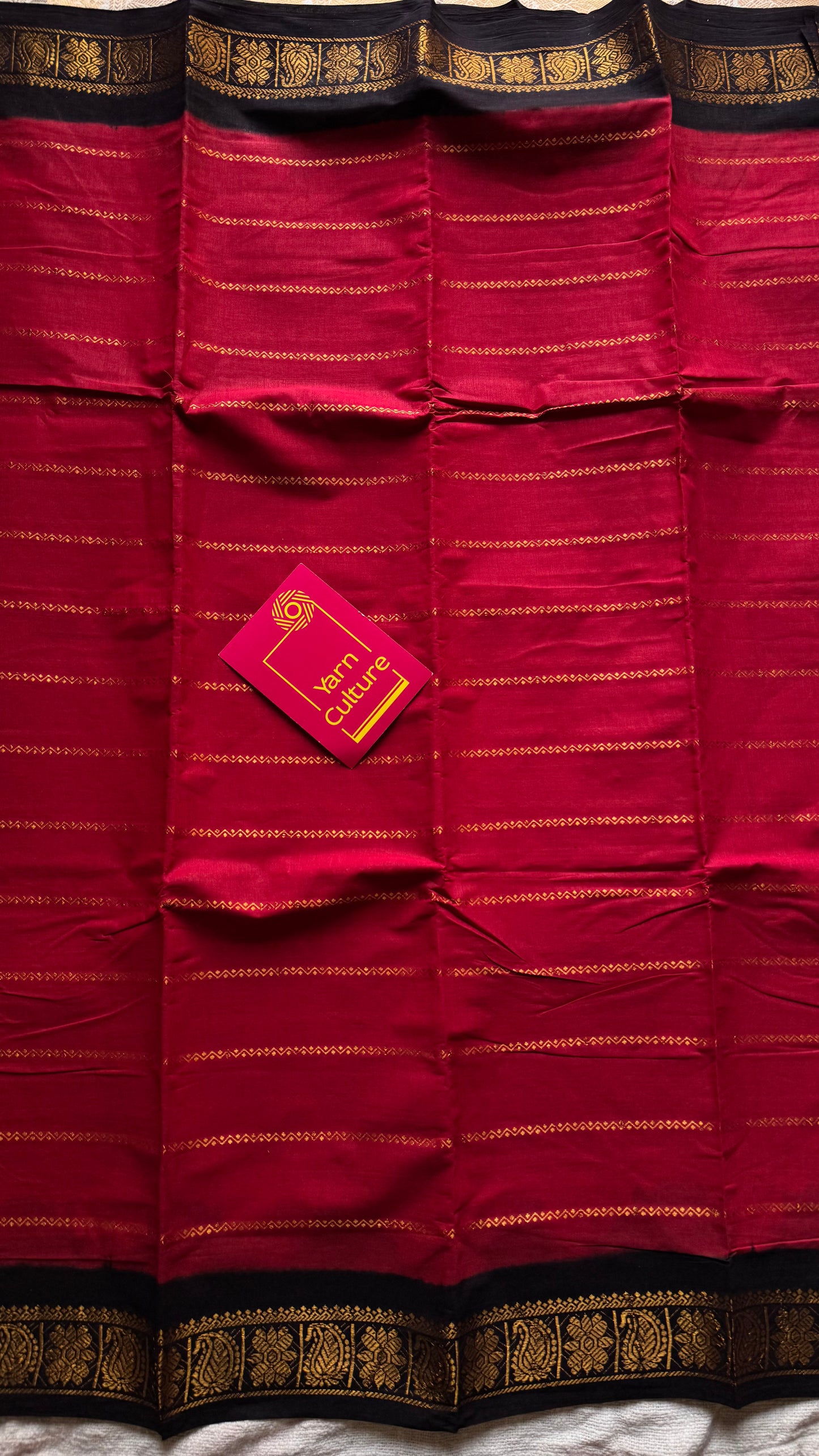 Red with black velthaari sungudi, kattuchayam dyed madurai cotton - YCCOTNMSAP140