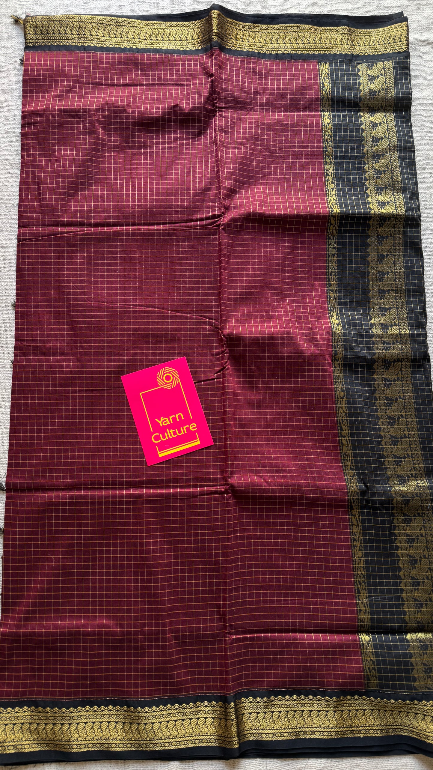 Maroon with black, checks - cotton silk - YCCOTNOCKC43