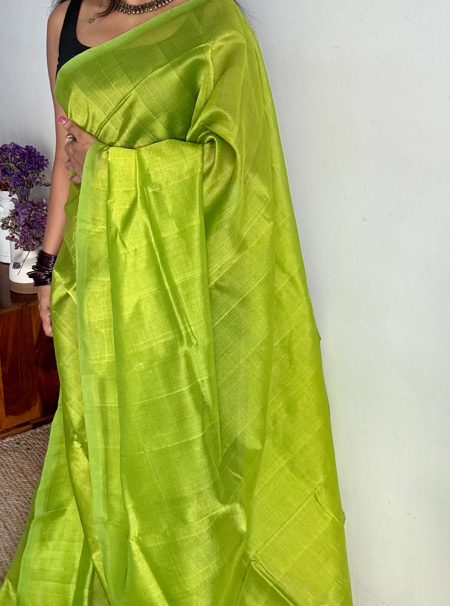 Plain lime green, mangalgiri silk cotton, handwoven, soft, light weight - YCWOTDMSAP219