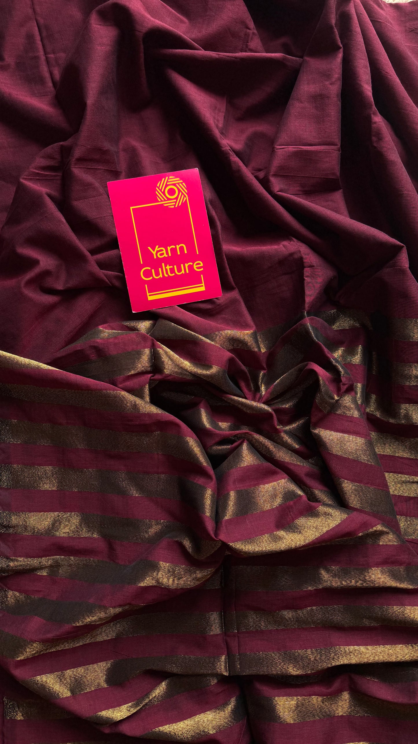 Maroon khadi with antique gold pallu - YCBCKZPSE05
