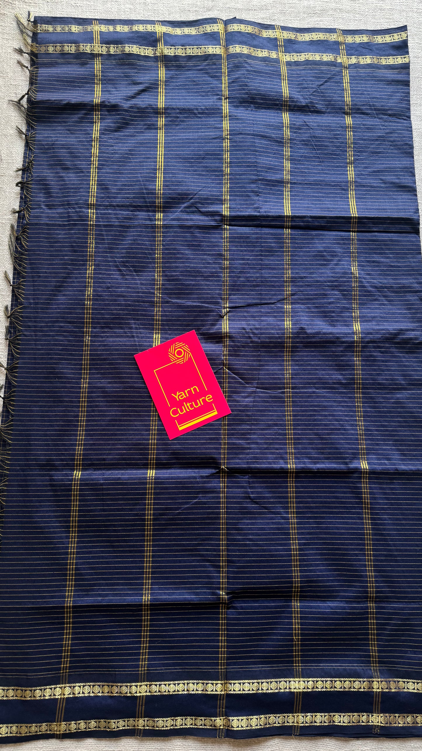 Midnight blue, arani zari checks saree, cotton silk - YCCOTNARFE48