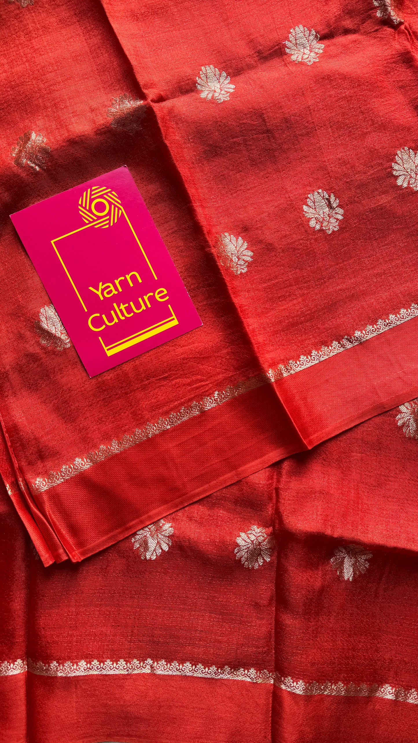 Rust orange in viscose soft silk with satin border, jacquard zari motifs - YCDOSFE200