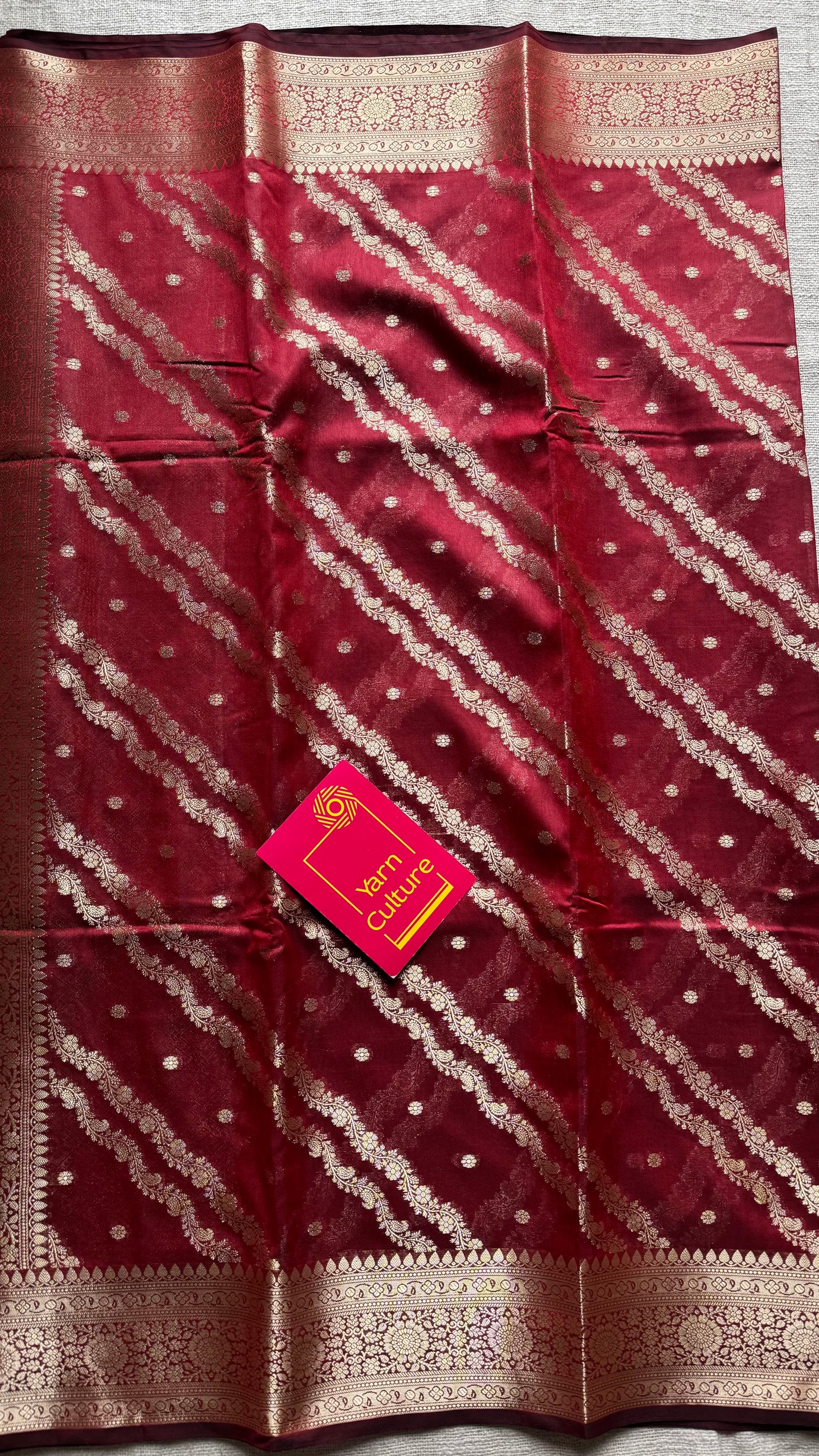 Maroon floral zari, Banarasi semi-georgette - YCDESE13