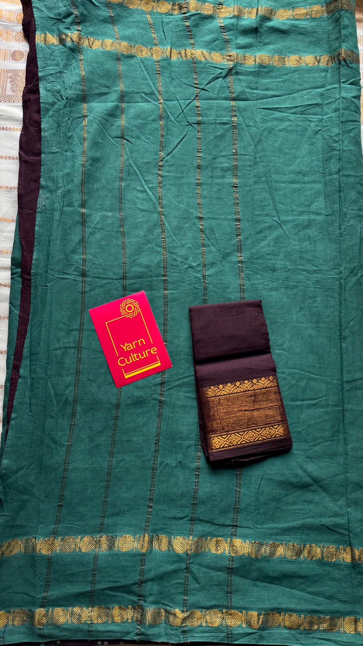 Mint green with brown, sungudi cotton half-half saree - YCCOTNIDOC15