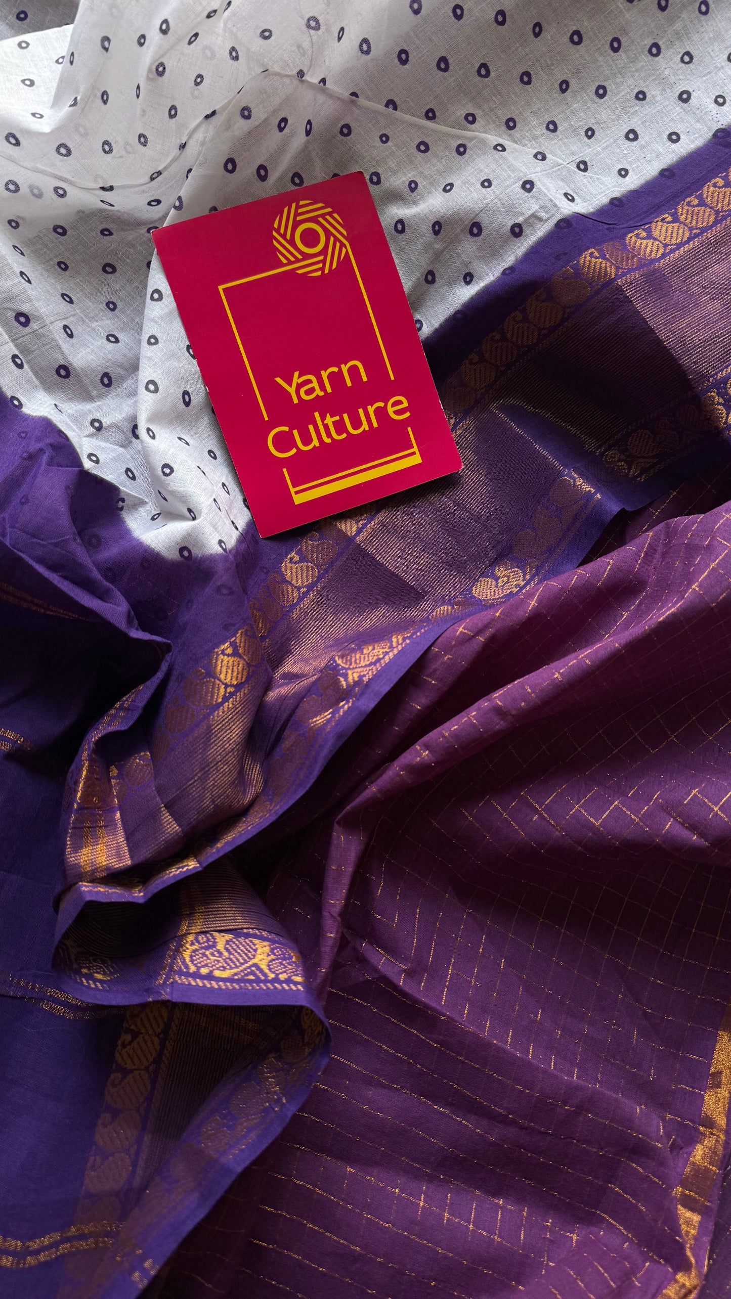 White with purple, sungudi cotton half-half saree - YCCOTNMSFE373