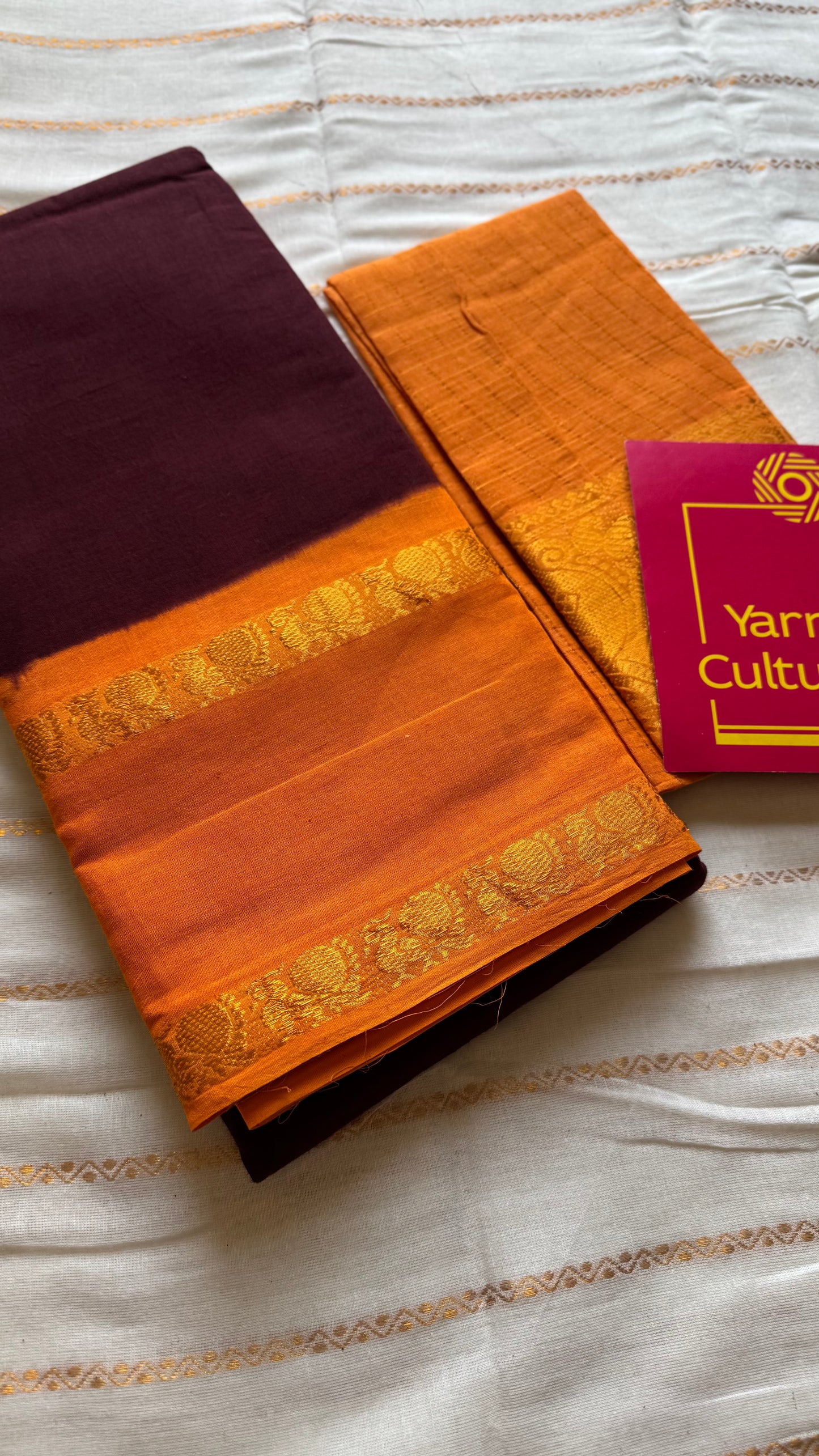 Maroon with light orange rettaipettu peacock double border, madurai soft cotton - YCCOTNMSAP205