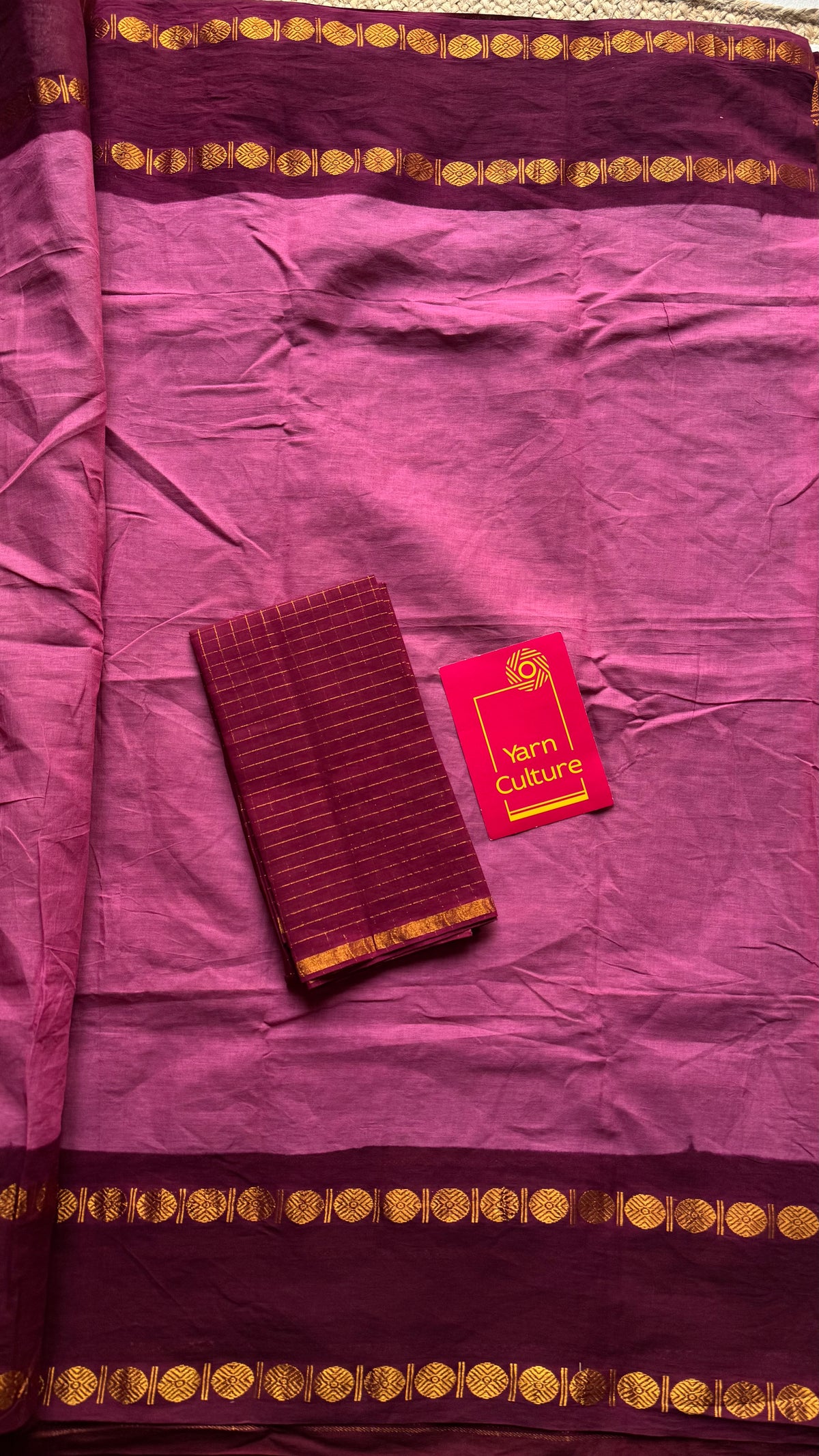 Maroon with dusty pink, cotton half and half saree - YCCOTNIDOC151
