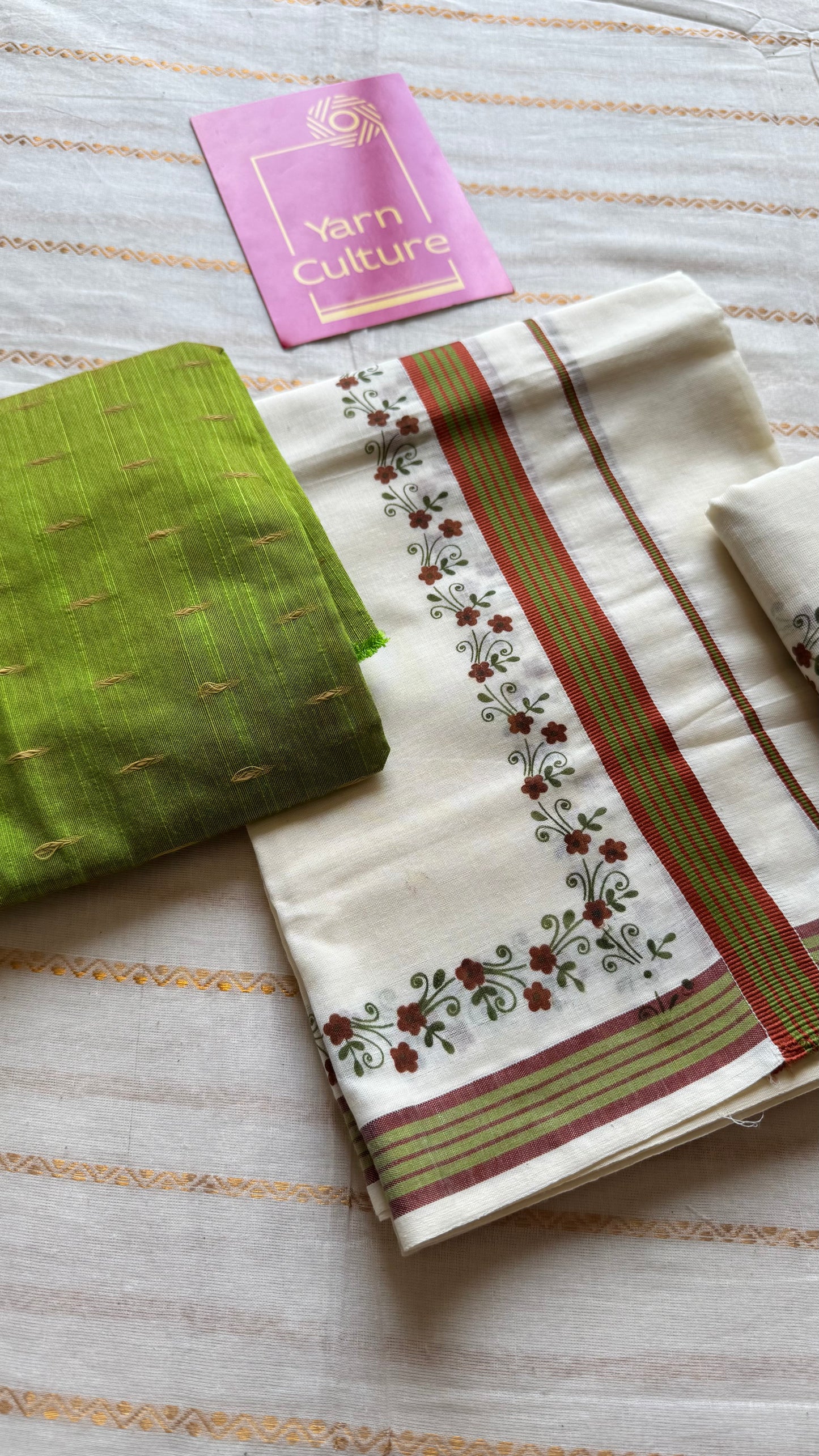 Set mund, rust orange and green flowers - YCIEON109