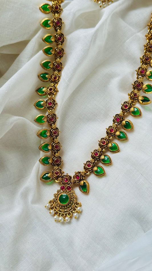 Long palakka neckpiece with earrings - YCGPNP730