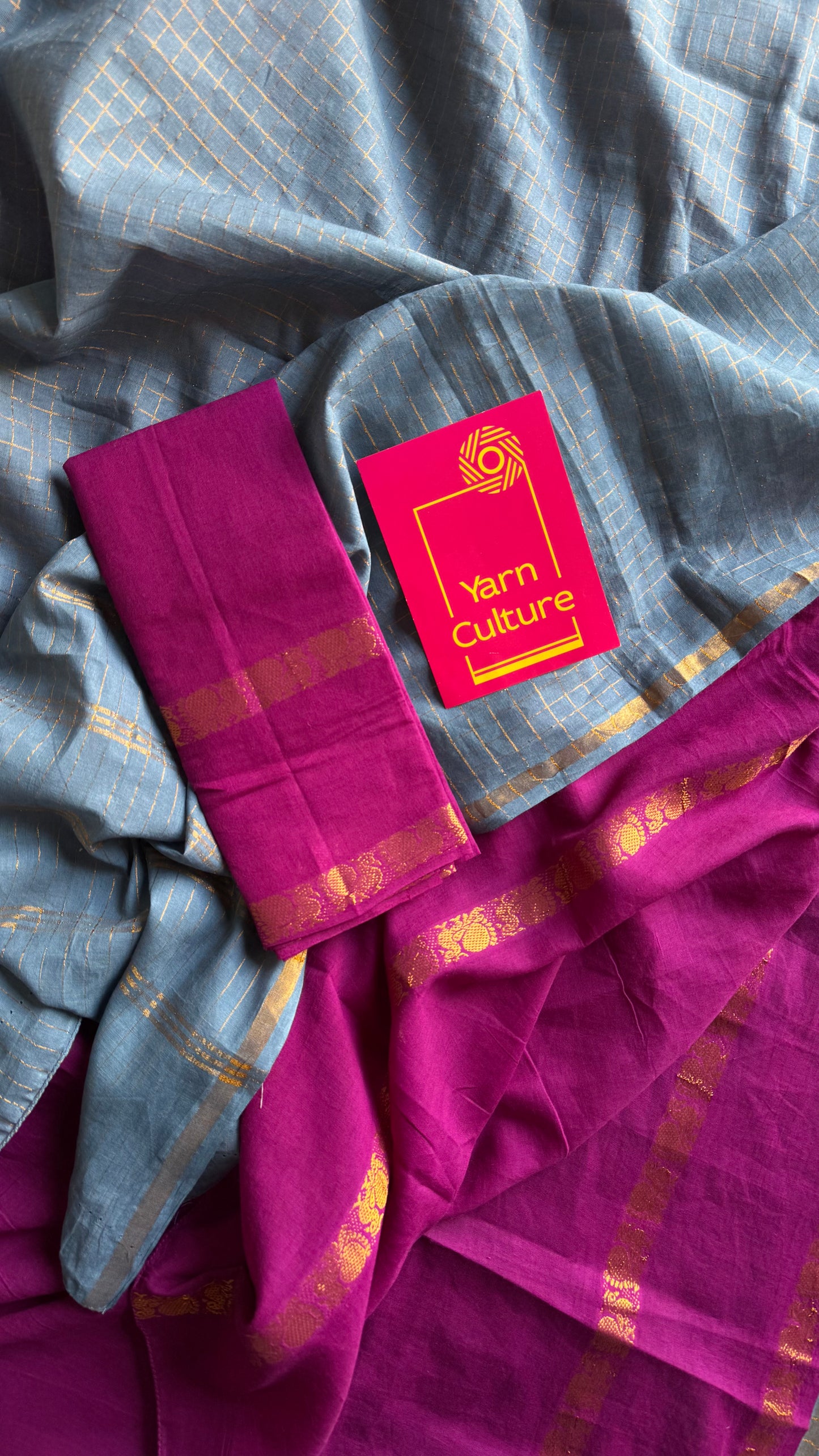 Mallinila (மல்லிநிலா): grey with vaadamalli purple pink, sungudi cotton - YCENOID14