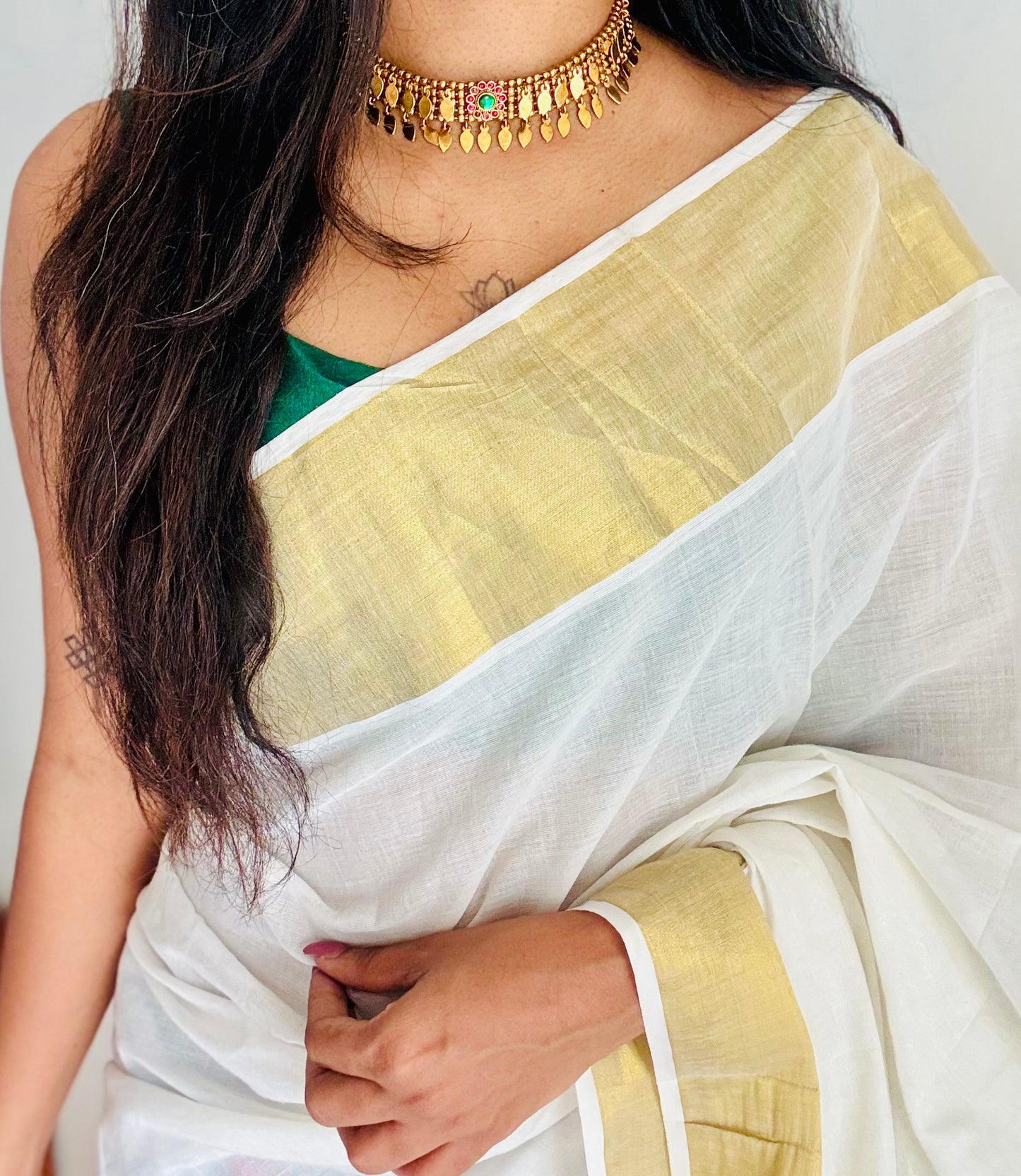 Elakkathali with ruby & green stones, with earrings - YCGPNP790
