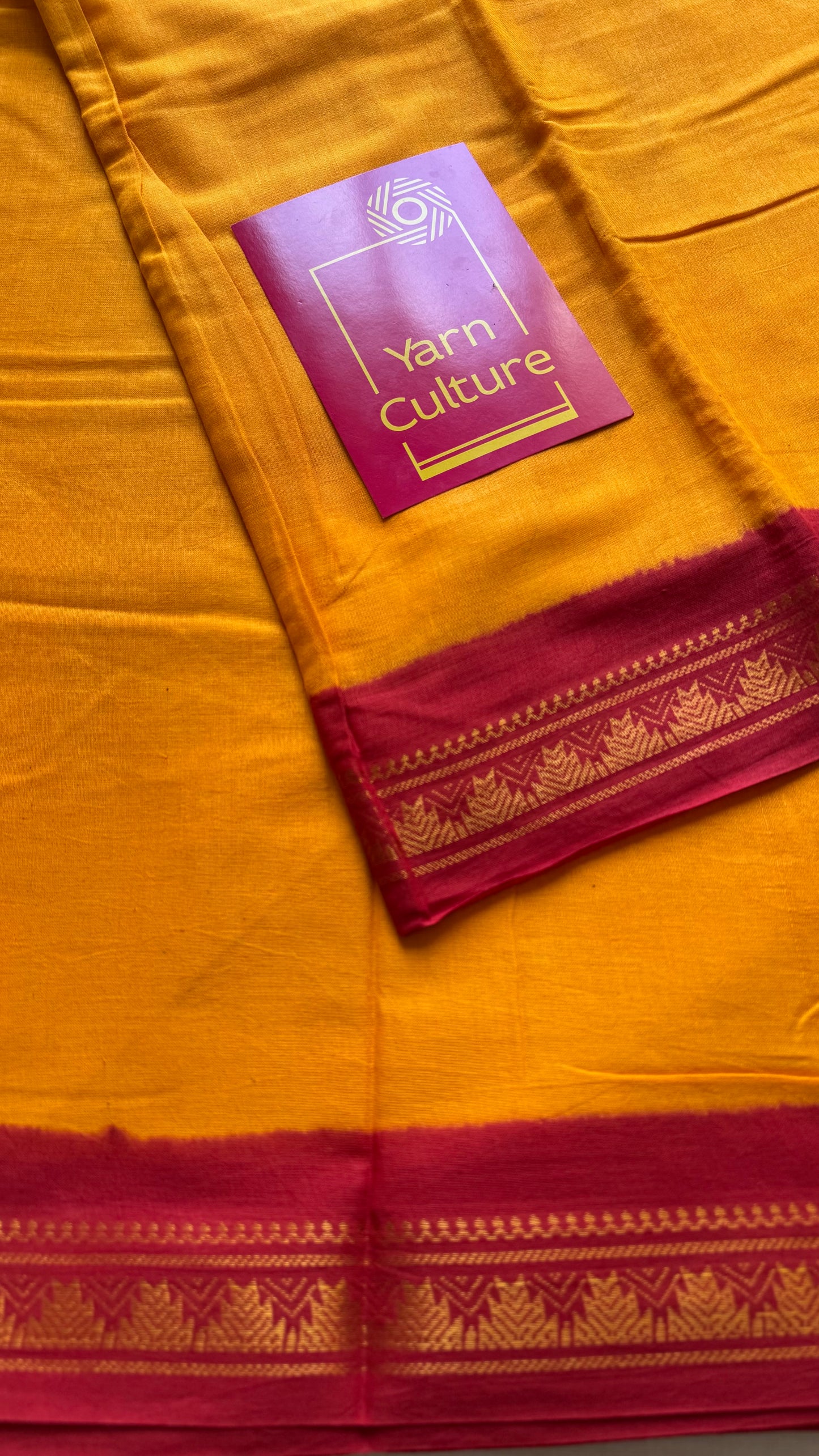 Yellow with red contrast, kattuchayam dyed madurai cotton saree - YCCOTNMA241