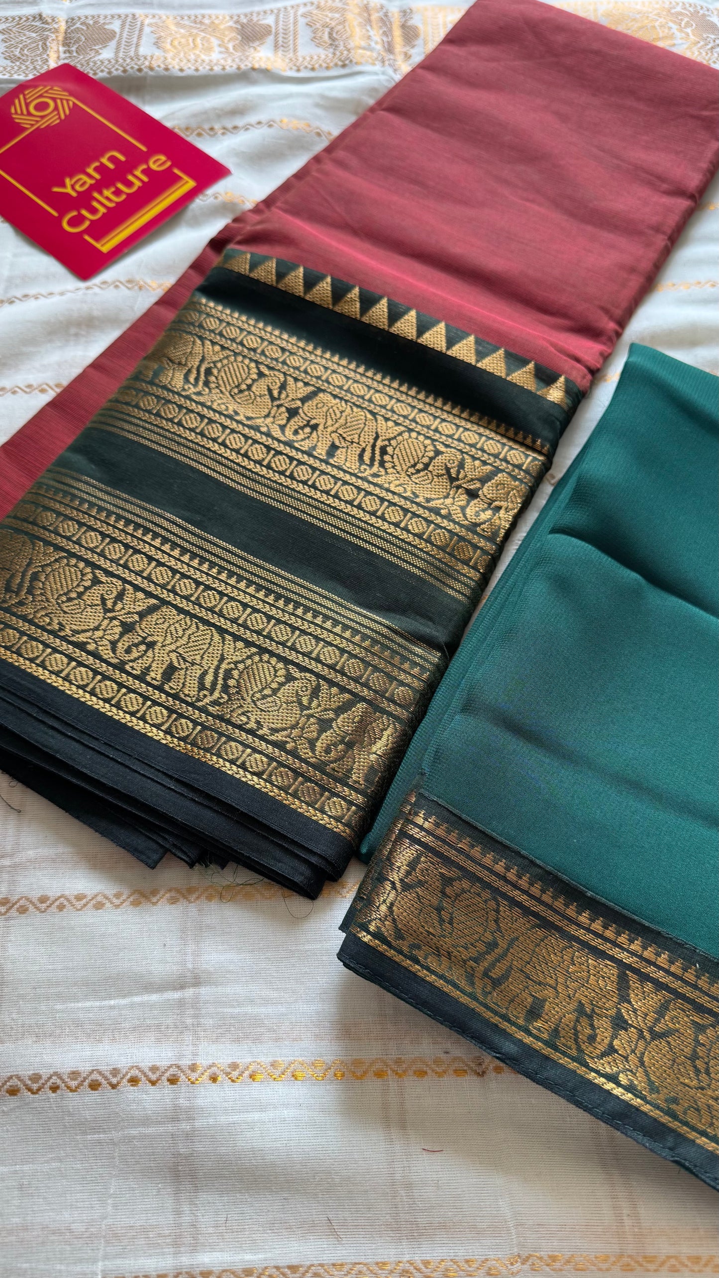 Dual tone Maroon - Green unstitched half saree material (dhavani), kanchi cotton - YCIEHS209