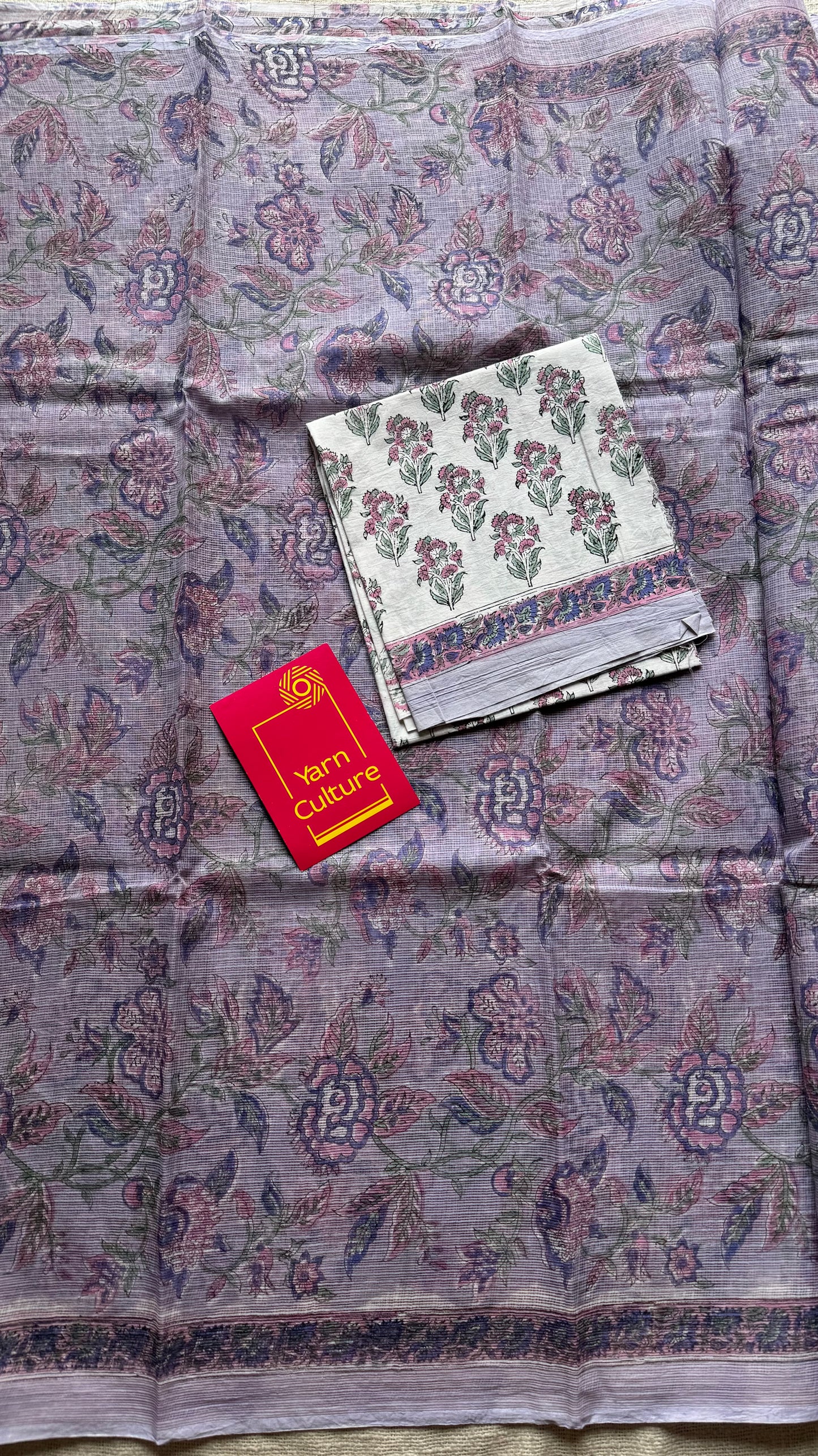 Phoolon Ki Chadar - soft lilac floral kota doria saree - YCTORKDAP04