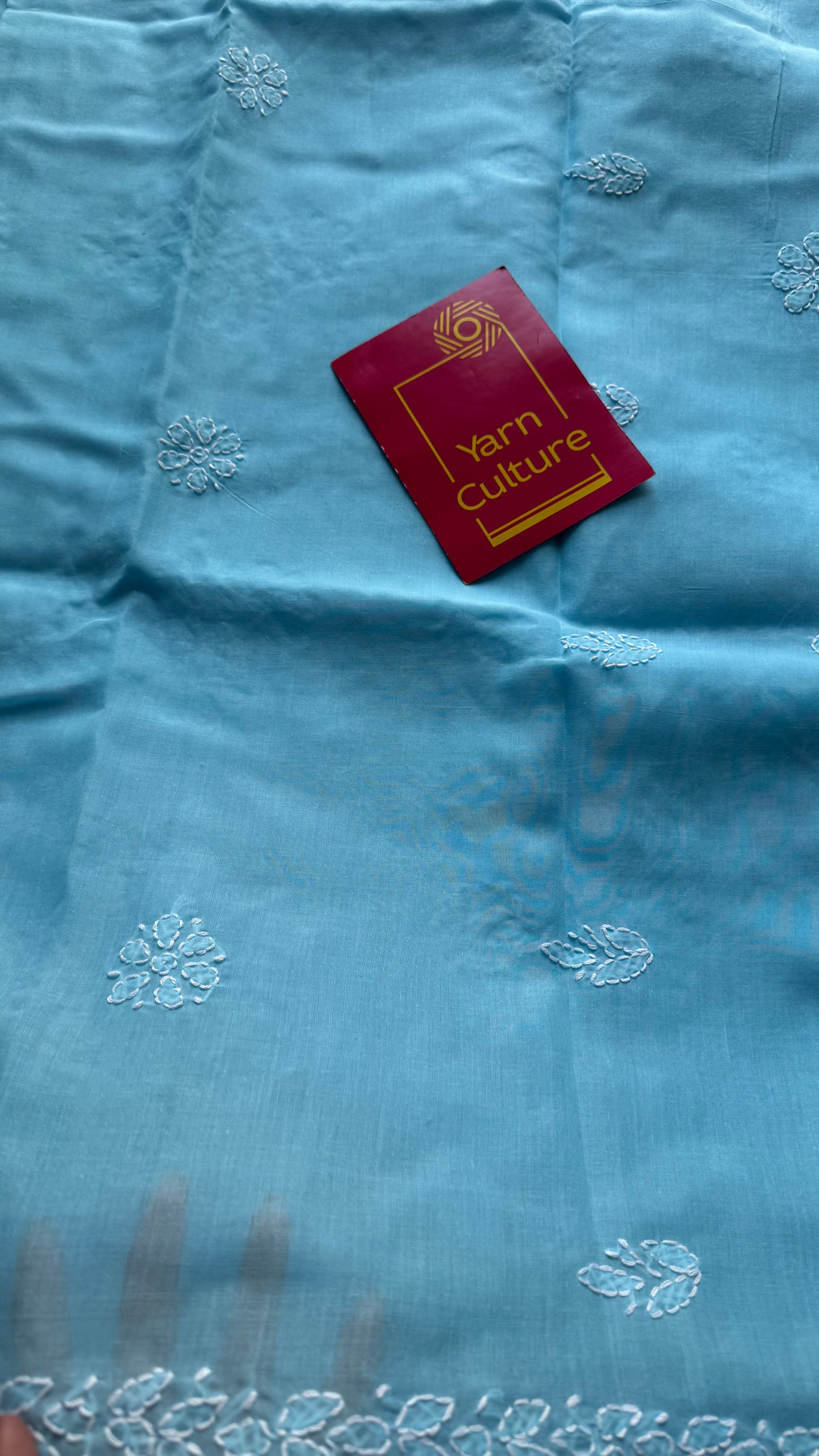 Falak - sky blue hand-embroidered chikankari cotton saree - YCLCKFE424