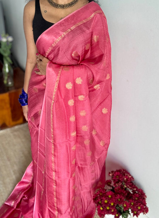 Onion pink in khadi silk, zari motifs - YCDOSFE21